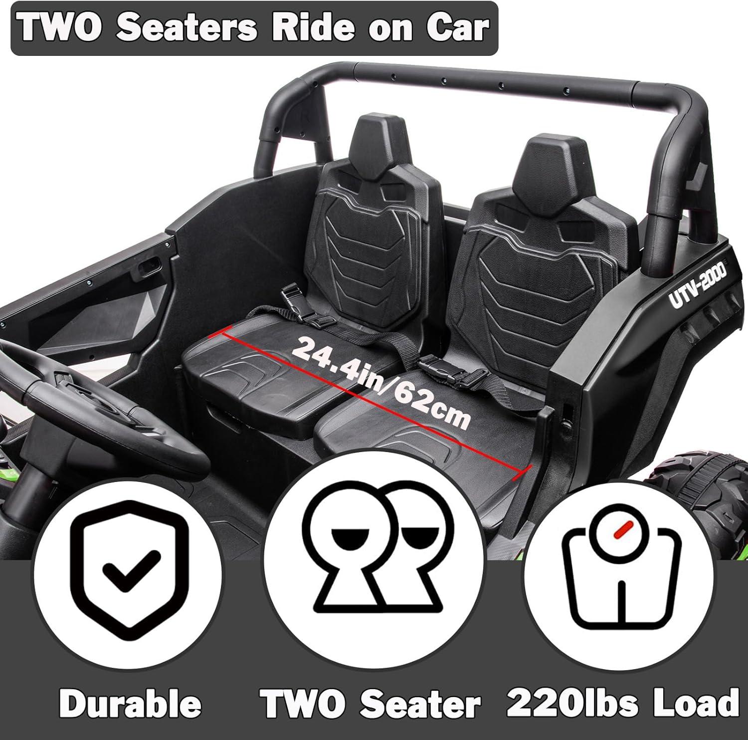 24V Ride on Car 2 Seater Ride on UTV 4X4 Off-Road UTV for Kids 4X200W Powerful Motor Kids' Electric Vehicles with Remote Control, Spring Suspension, Led Light, Bluetooth Music, Green