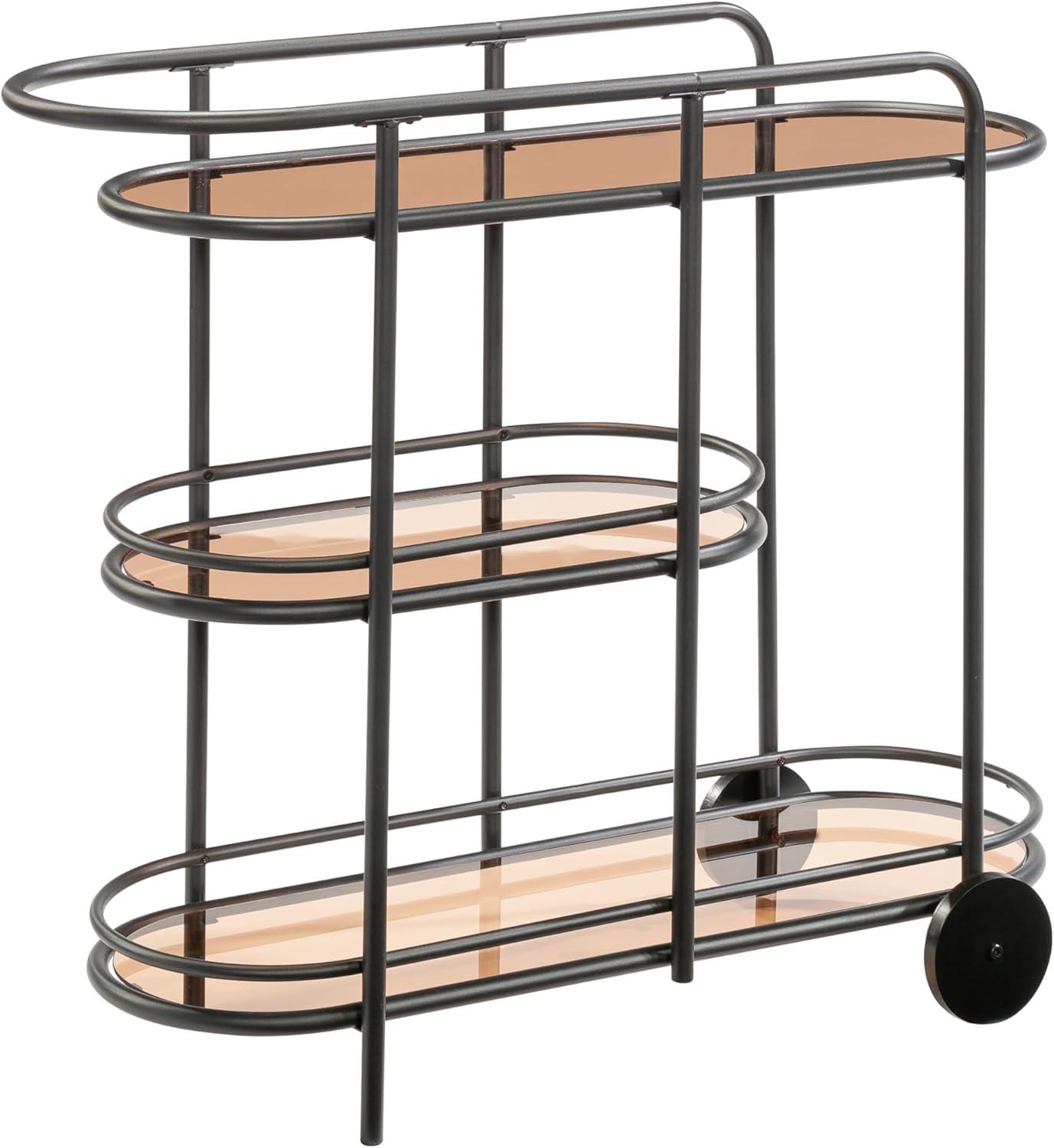 Sauder Coral Cape Metal Cart with Glass Tinted/Black: 3-Tier, Safety-Tempered, Rolling Storage