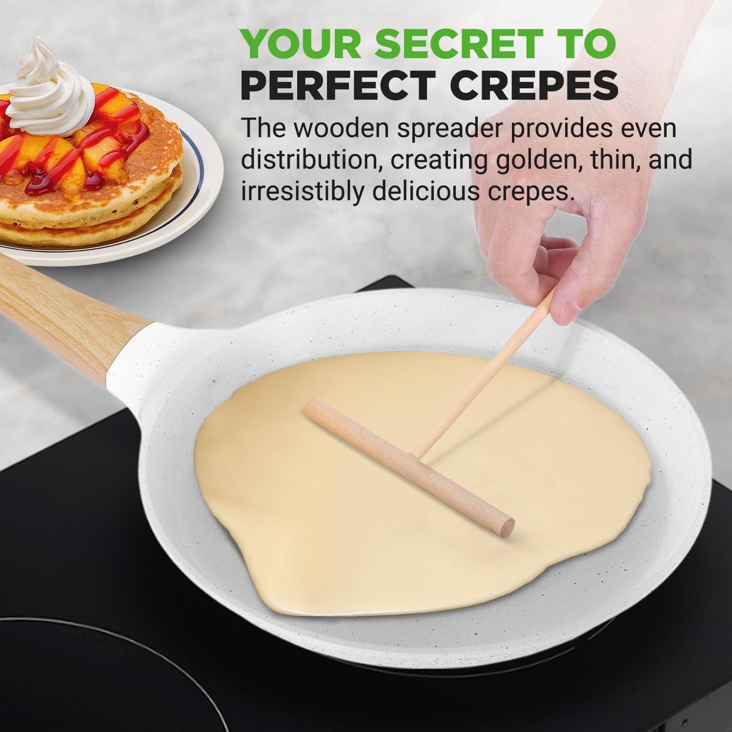 NutriChef Nutrichef 9.45” Non-Stick Crepe Pan With Wooden Spreader, Durable Marble Coated Dosa Pan, Bakelite Handle And Induction Bottom, Pfoa/Pfos Free, Dishwasher Safe, Even Heat Distribution