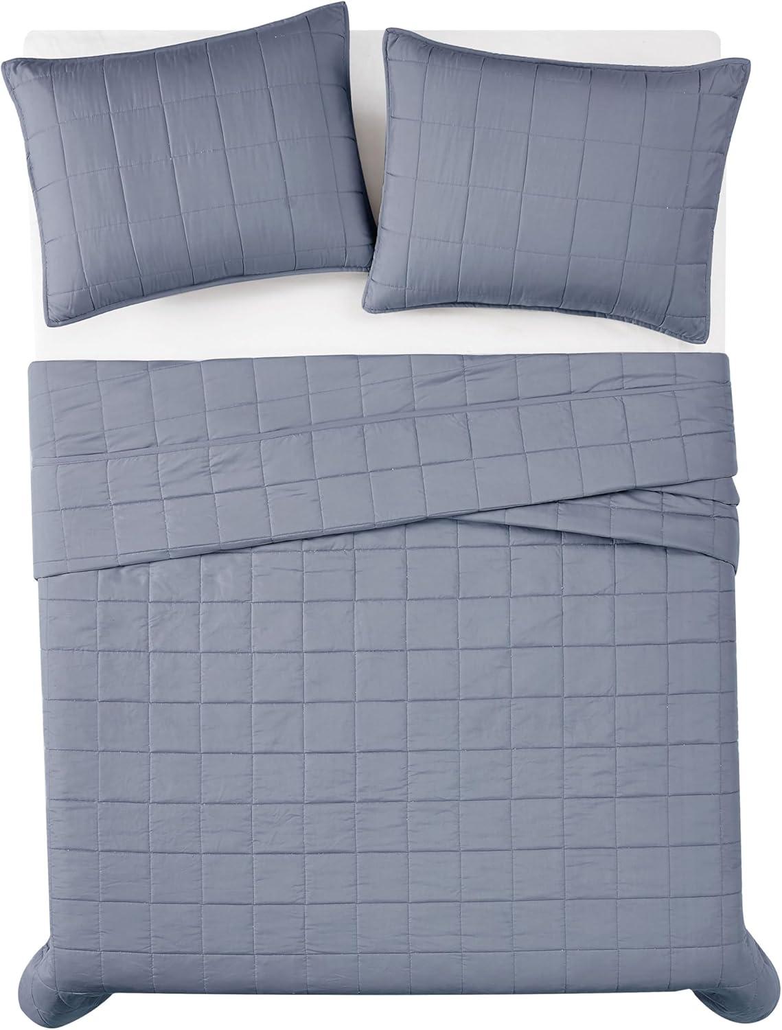 2pc Twin/Twin Extra Long Garment Wash Solid Quilt Set Blue - London Fog: Microfiber Bedding with OEKO-TEX Certified
