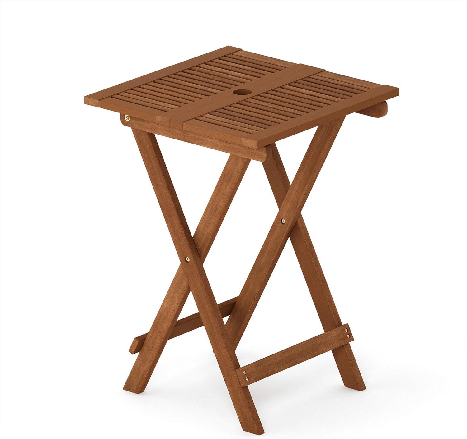 Tioman Medium Brown Wood Folding Outdoor End Table