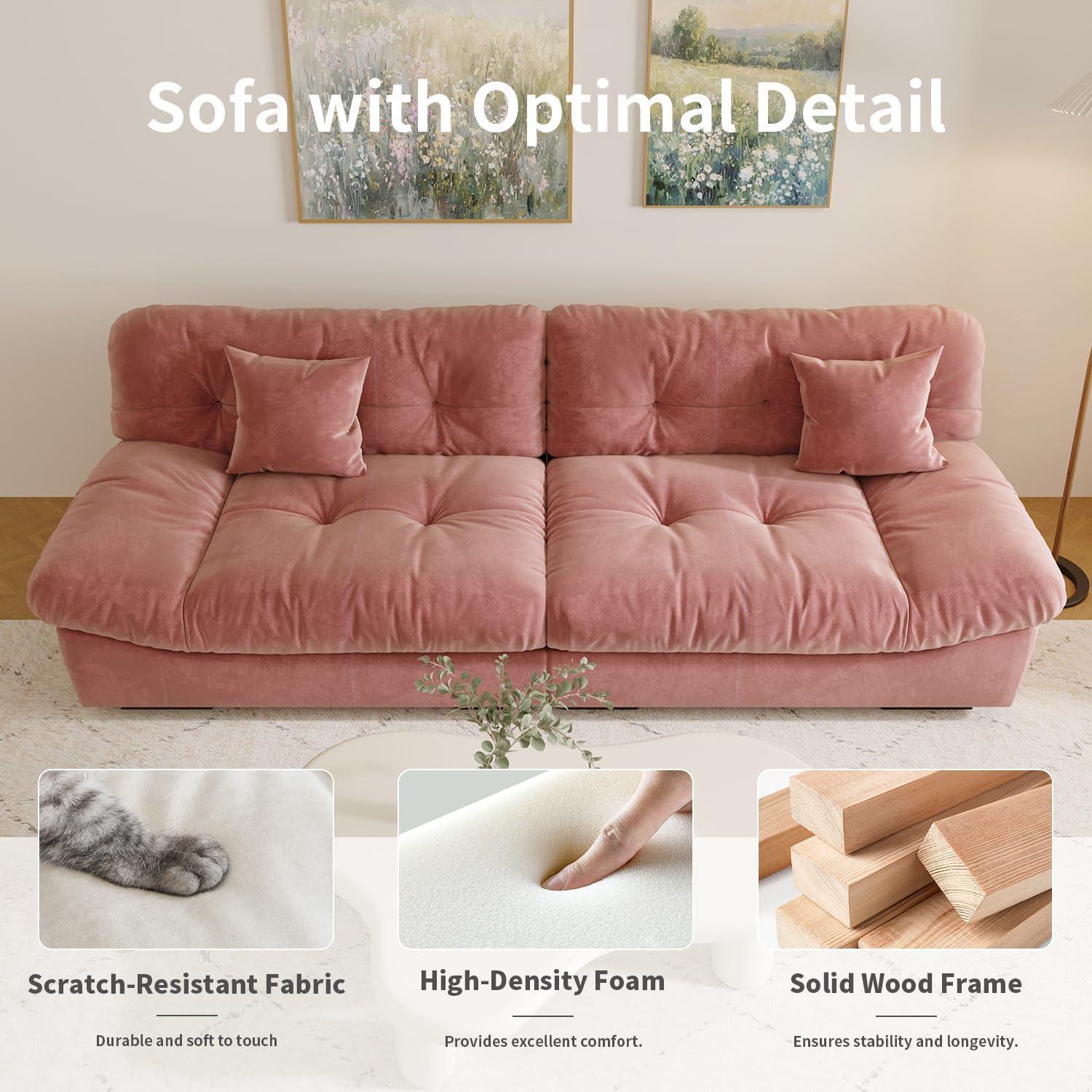 Cloud Modular Sectional Sofa,105inch Scrub Velvet Sofa Couch for Living Room,Curved Couch,Modern LoveSofa with 2 Pillows 3 Seater for Apartment-Pink