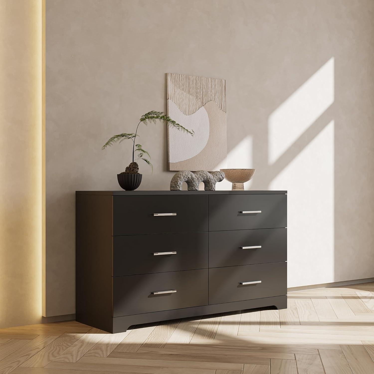 Ktaxon Bedroom Dresser with 6 Drawers, Wooden Double Dresser for Entryway, Wide Storage Cabinet for Living Room, White