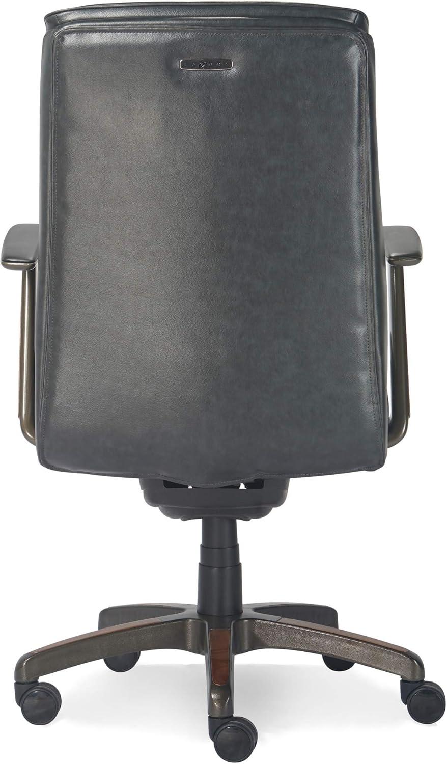 Executive High-Back Black Leather Swivel Office Chair with Wood Accents