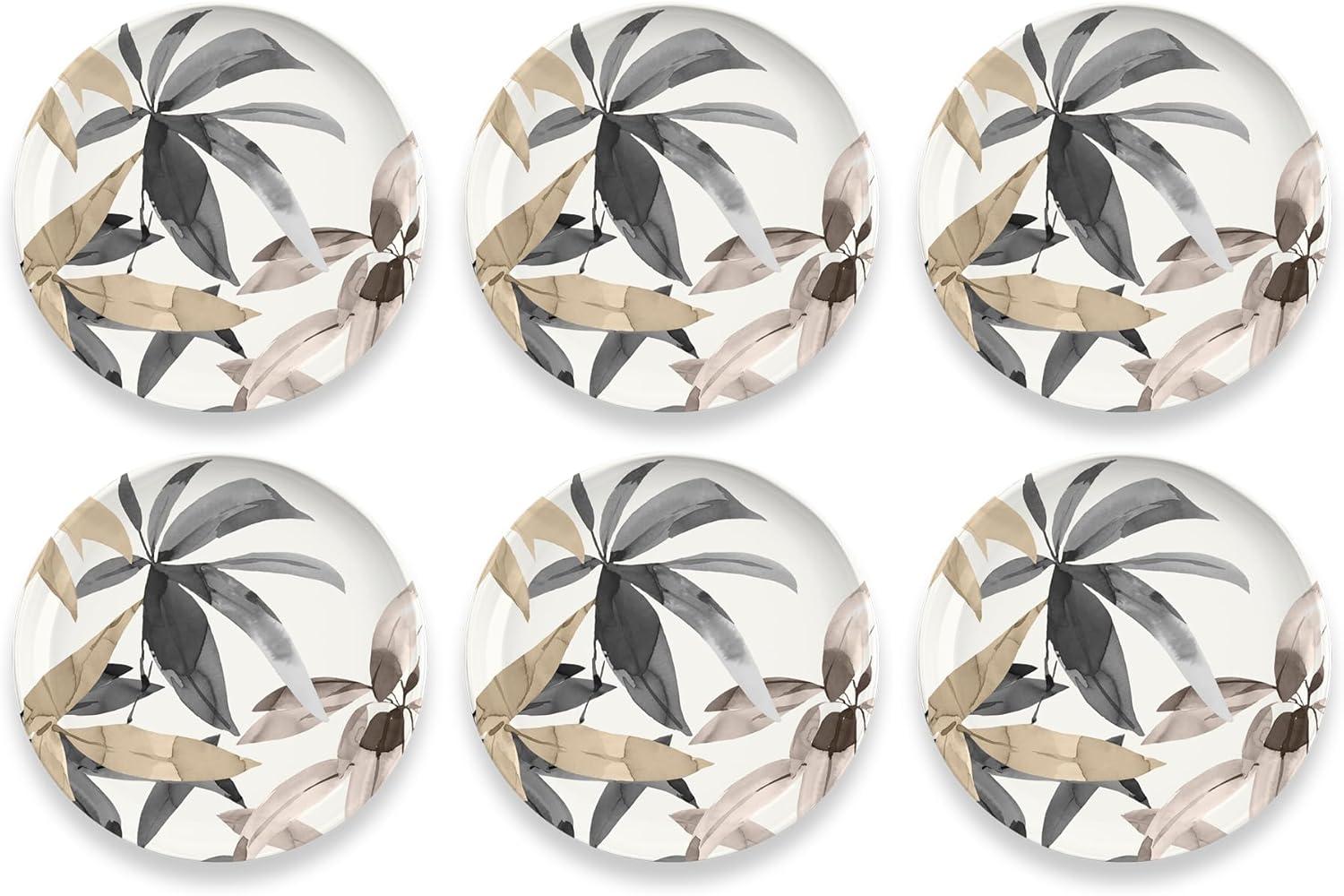 Bali Leaves 8.5" Neutral Bamboo Melamine Salad Plates, Set of 6