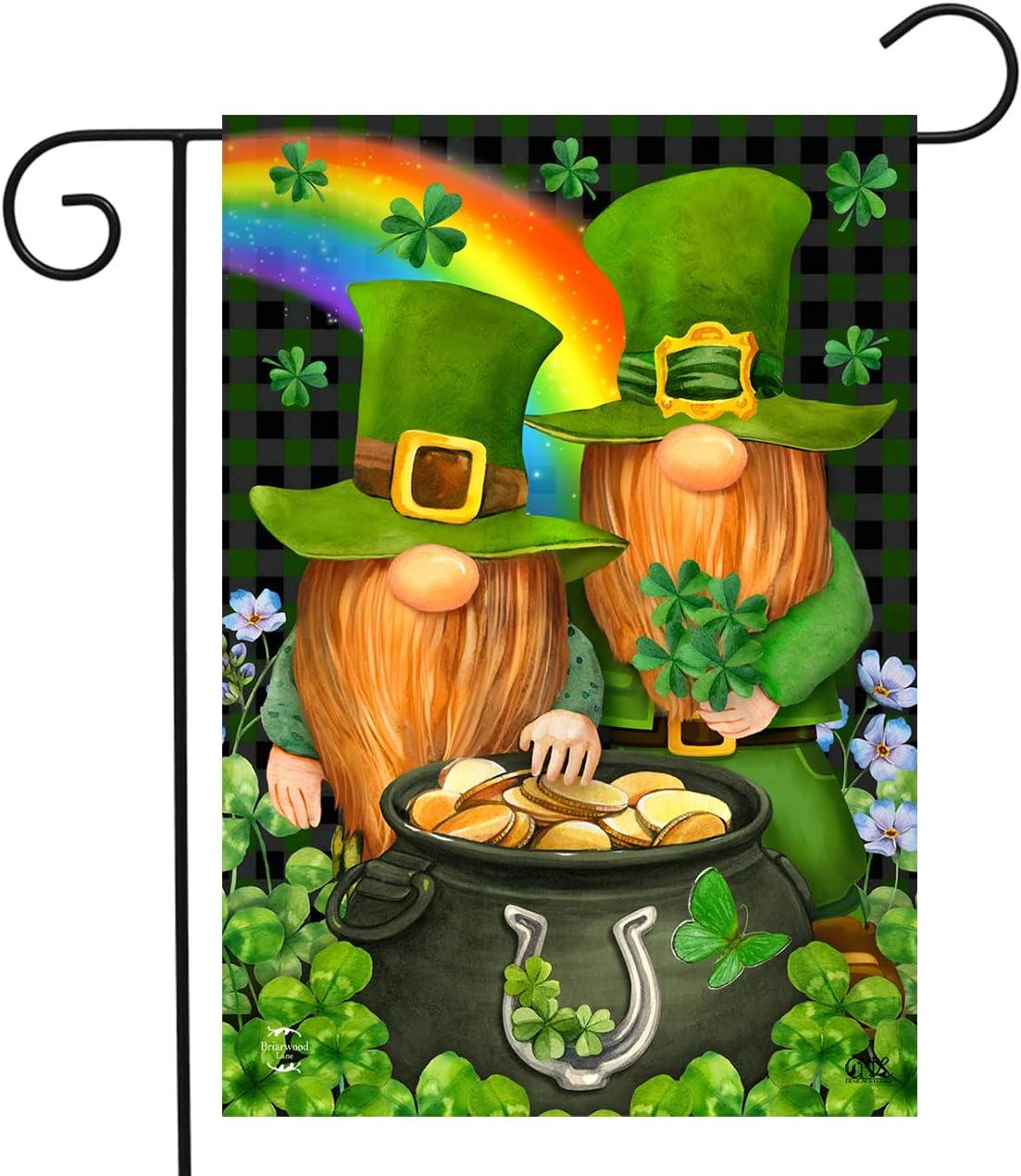 Green Polyester St. Patrick's Day Garden Flag with Gnomes