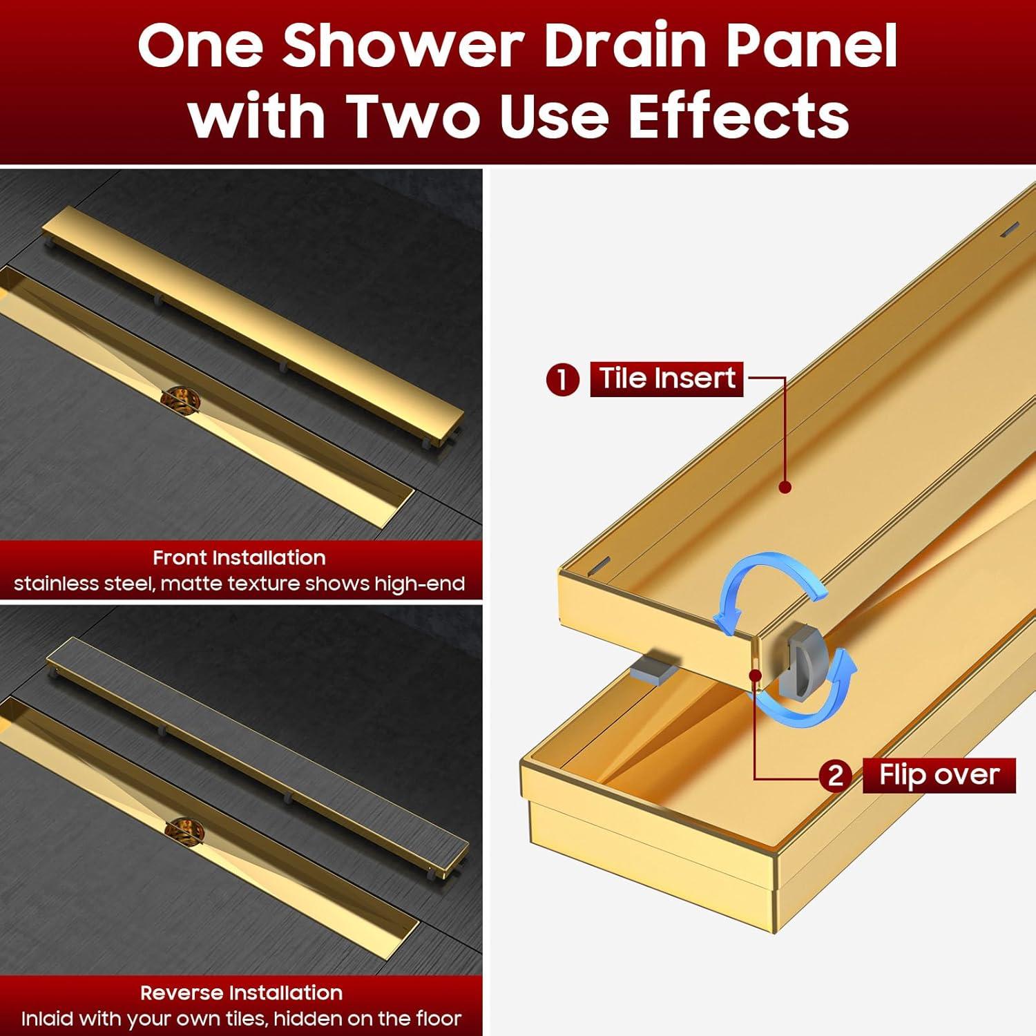 24-Inch Brushed Gold Stainless Steel Linear Shower Drain