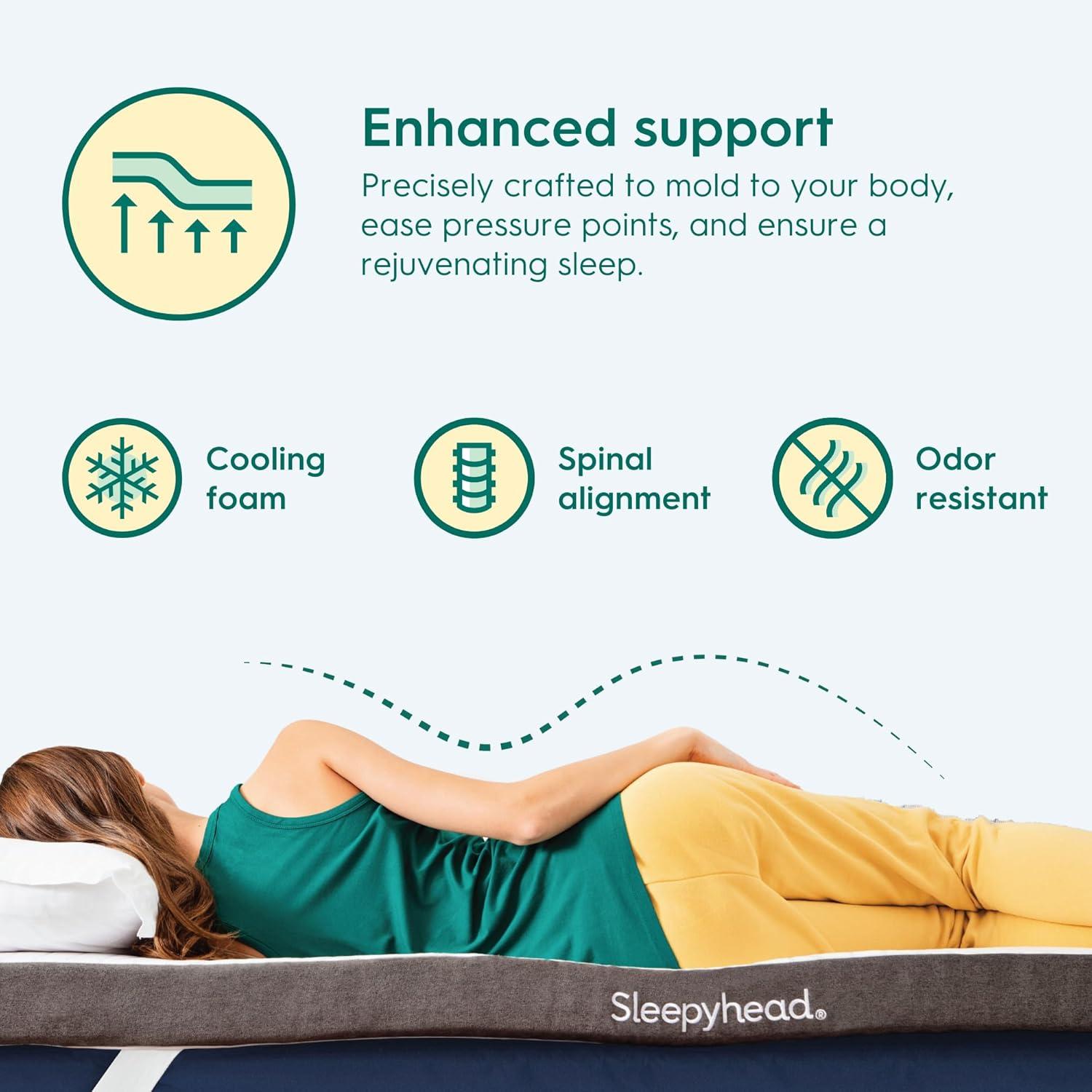 Sleepyhead Twin XL 2 Inch Copper Infused Cooling Memory Foam Mattress Topper – Washable Cover, Thick & Comfortable College Dorm Bedding Pad, Dorm Room Essentials (XL Twin 2")