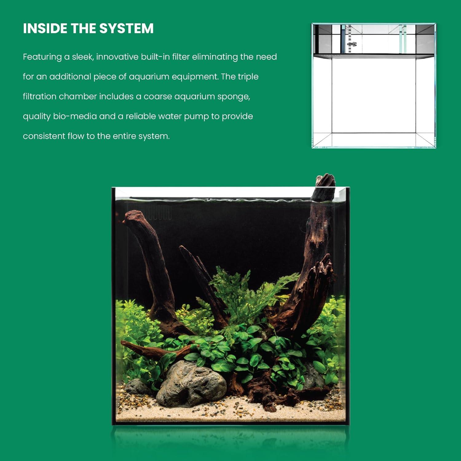 Ultum Nature Systems Dual All in One Complete Rimless Aquarium for Freshwater & Saltwater Tanks, Triple-Chamber Filter System Included, Integrated Fish Tank Kit w/Sleek Design - 11 Gallon, 35A, Black