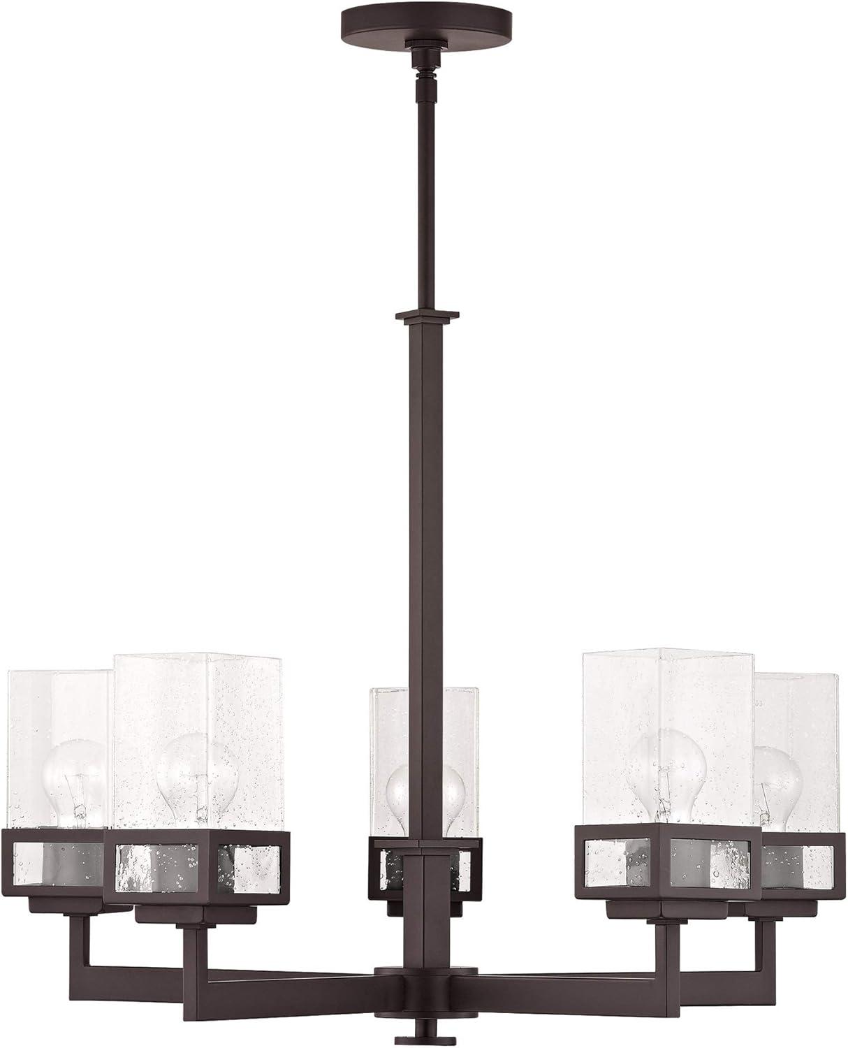 Elegant Polished Chrome 5-Light Chandelier with Seeded Glass Shades