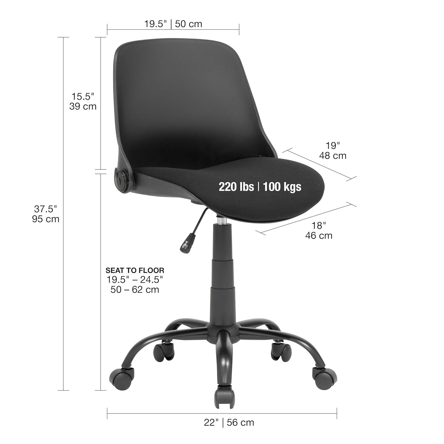 Folding Back Task Chair Black - studio designs: Swivel, Adjustable, Armless