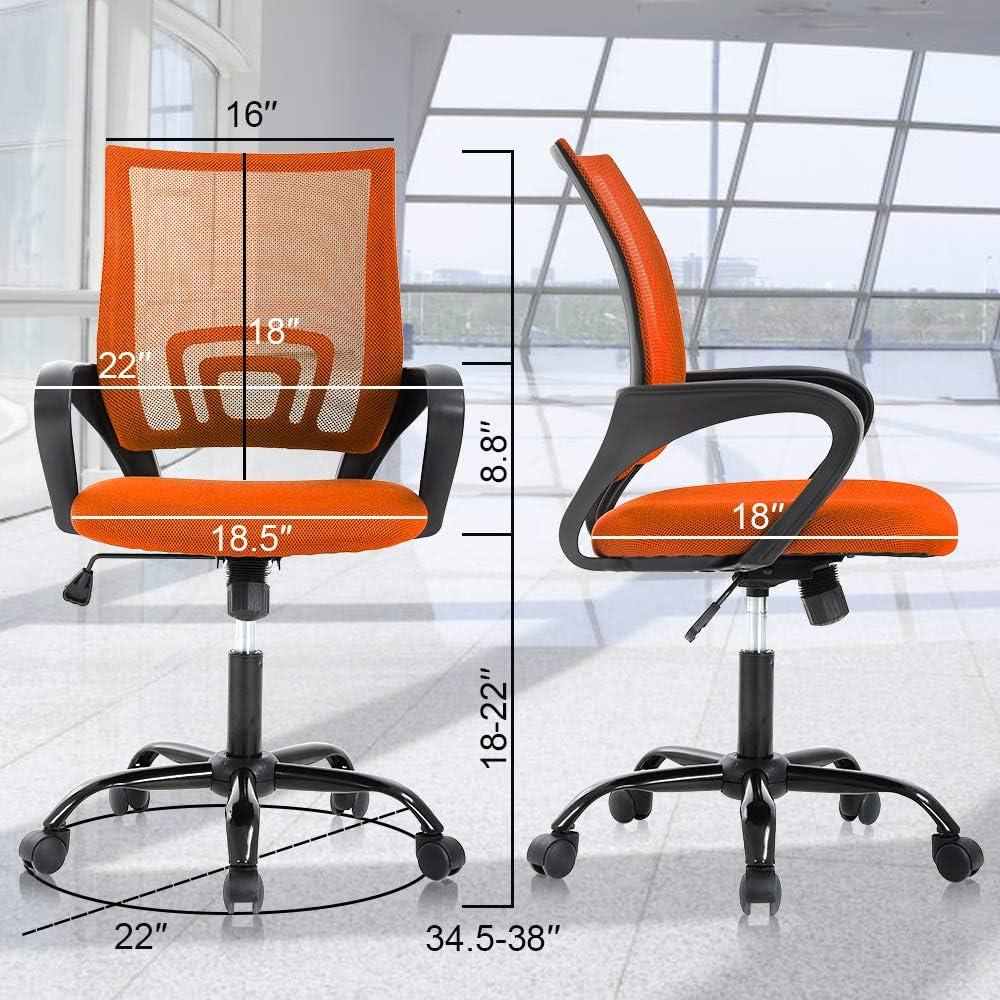 FDW Home Office Chair Mesh Computer Chair with Lumbar Support Armrest Adjustable Mid Back Task Chair for Women Adults, Orange