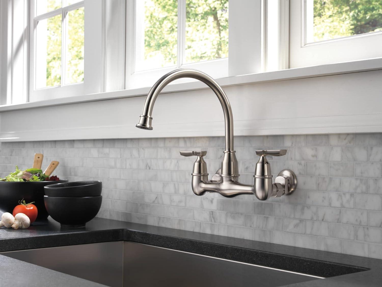 Corin Wall Mount Kitchen Faucet, Two Handle Kitchen Sink Faucet