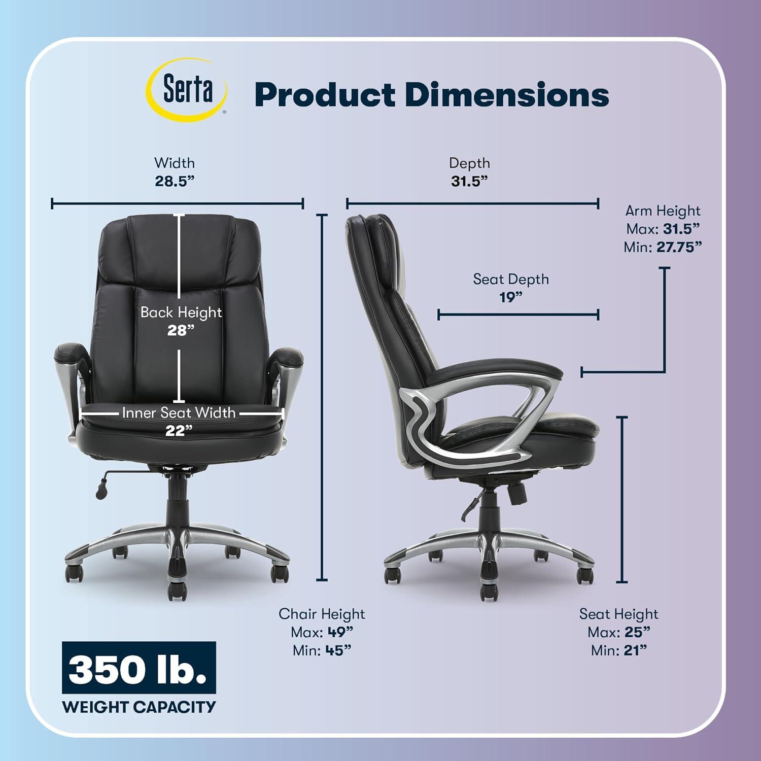 Serta Fairbanks Big and Tall High Back Executive Office and Gaming Chair with Layered Body Pillows