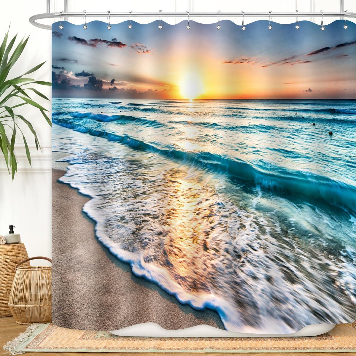 Sunrise Beach Waves Waterproof Fabric Shower Curtain 72x72 Inch