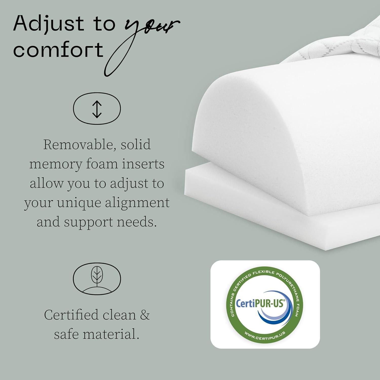 Coop Home Goods The Four Position Adjustable Support Pillow, Half-Moon Form with Insert, Memory Foam Knee, Lumbar Pillow - for Back & Pressure Points