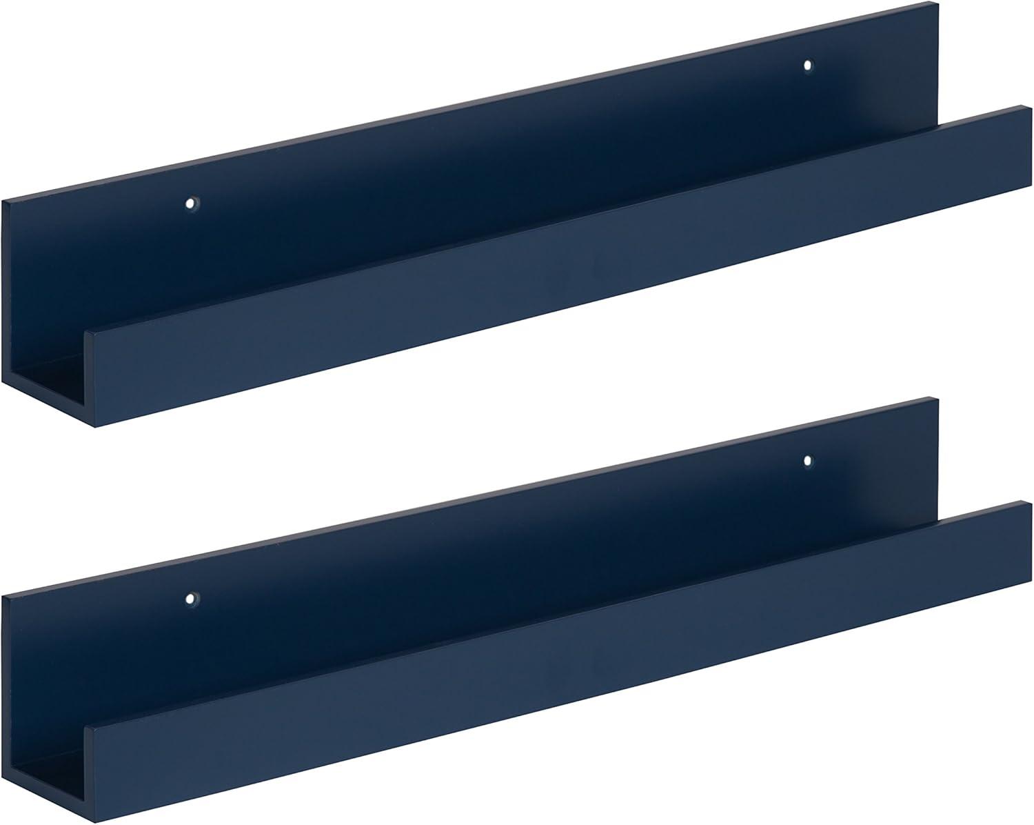 Kate & Laurel All Things Decor 2pc 24" Levie Wood Picture Ledge Wall Shelf Set Navy Blue: MDF Frame, No Assembly Required