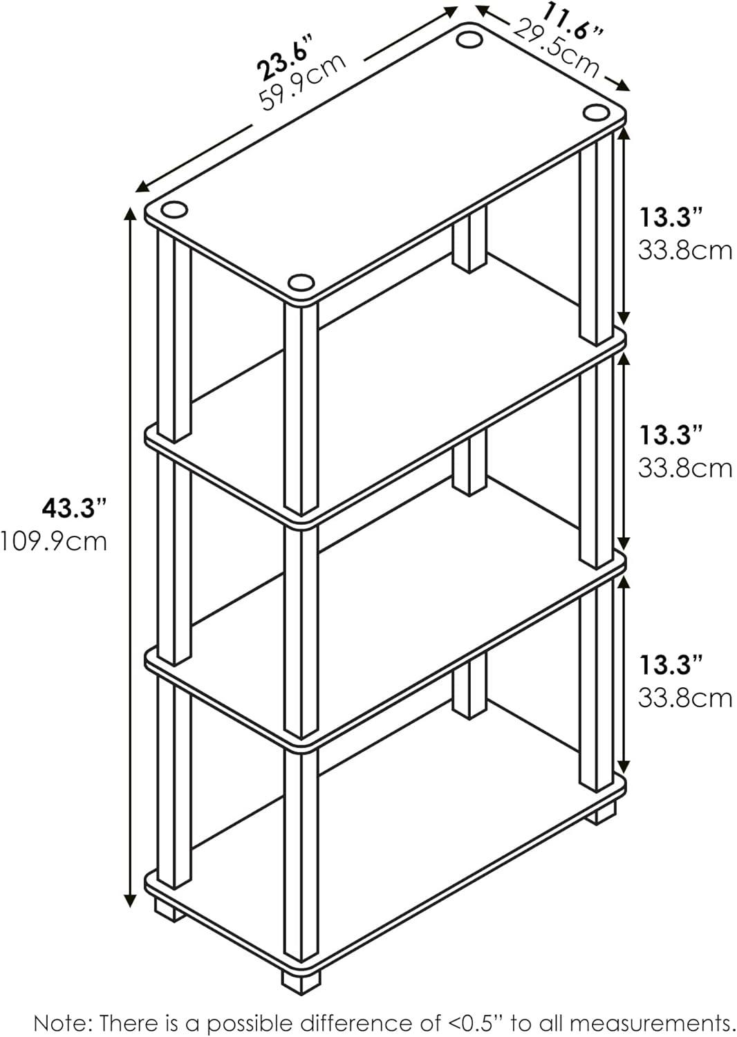 Furinno 4-Tier Multipurpose Display Rack Storage Shelving Unit with Square Tube Open Bookshelf,Amber Pine/Black