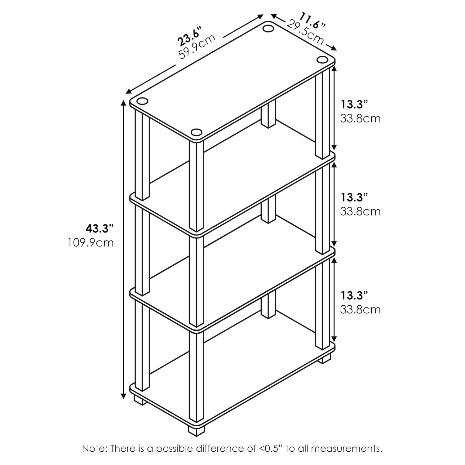 Furinno 4-Tier Multipurpose Display Rack Storage Shelving Unit with Square Tube Open Bookshelf,Amber Pine/Black