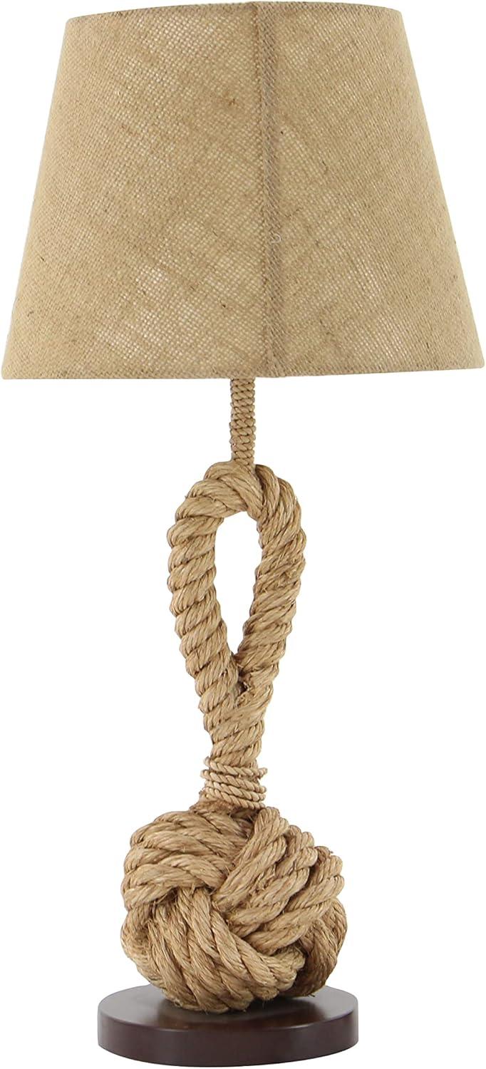 DecMode 28" Twisted Rope Brown Table Lamp with Brown Fabric Shade