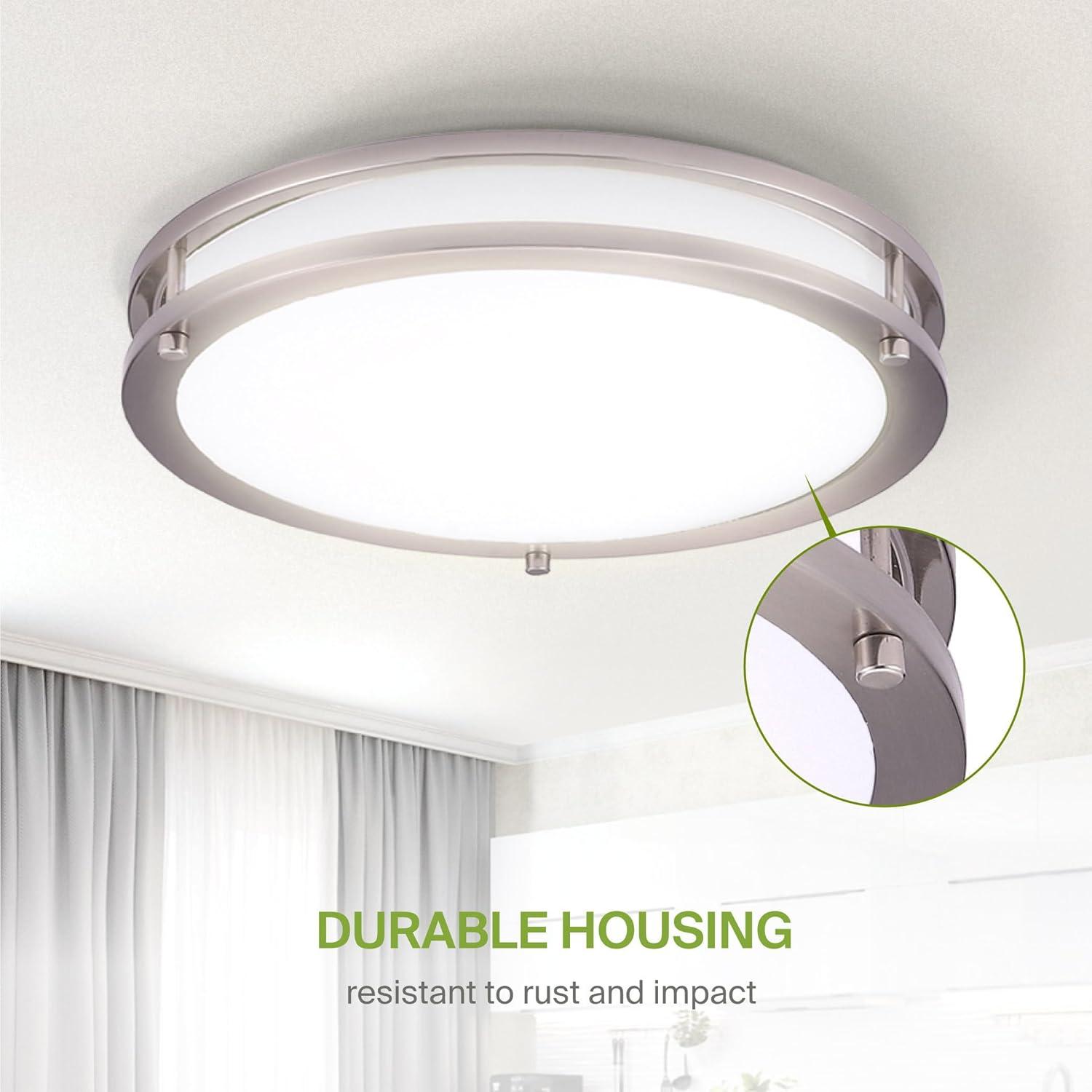 ASD LED 16 Inch Round Flush Mount Light Fixture | 24W 2150LM 3000K-5000K 100-277V | 3CCT, Dimmable, Energy Star, ETL Listed | Close to Ceiling Double Ring Lamp, Low Profile Lighting | Nickel, 2 Pack