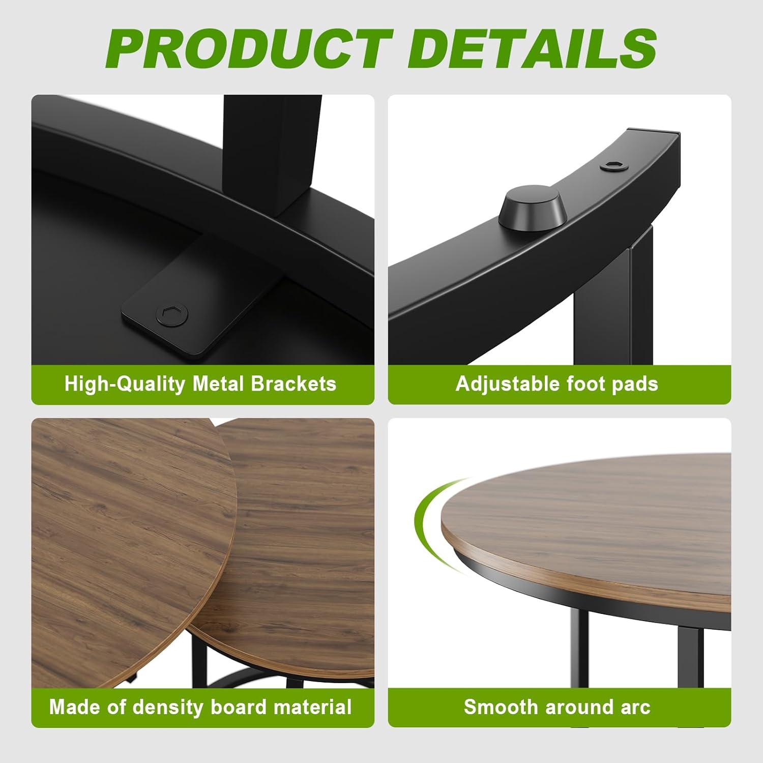 Yesfashion Nesting Coffee Table Set Of 2, 27.6" Round Coffee Table Wood Top With Sturdy Metal Frame, End Table Side Tables For Living Room Bedroom Balcony Yard