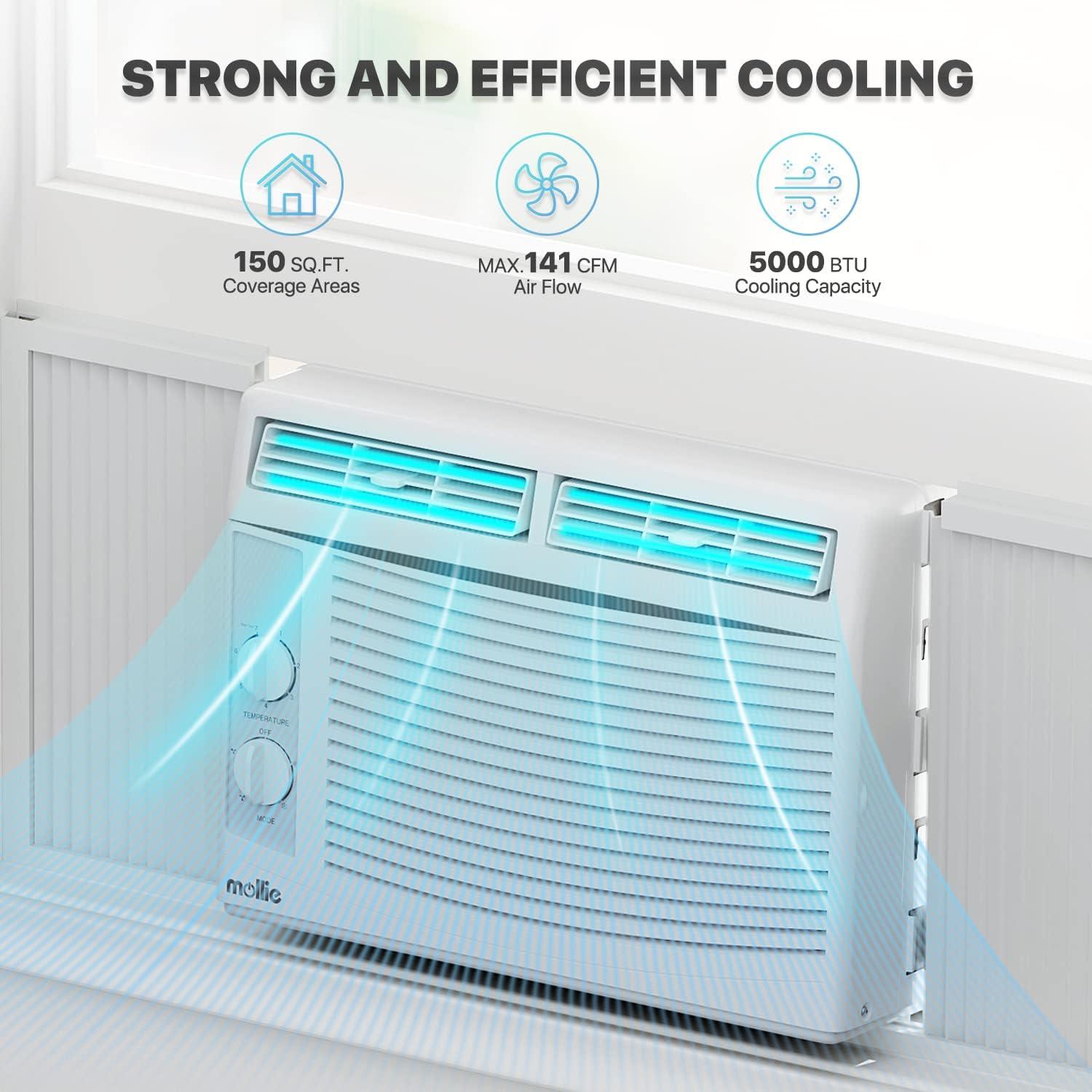 5,000 BTU Window Air Conditioner 2 Fan Speed Fast Cooling for Small Rooms up to 150 sq ft.