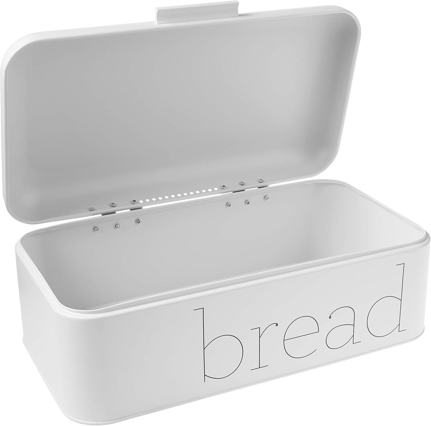 Retro White Metal Bread Bin with Lid