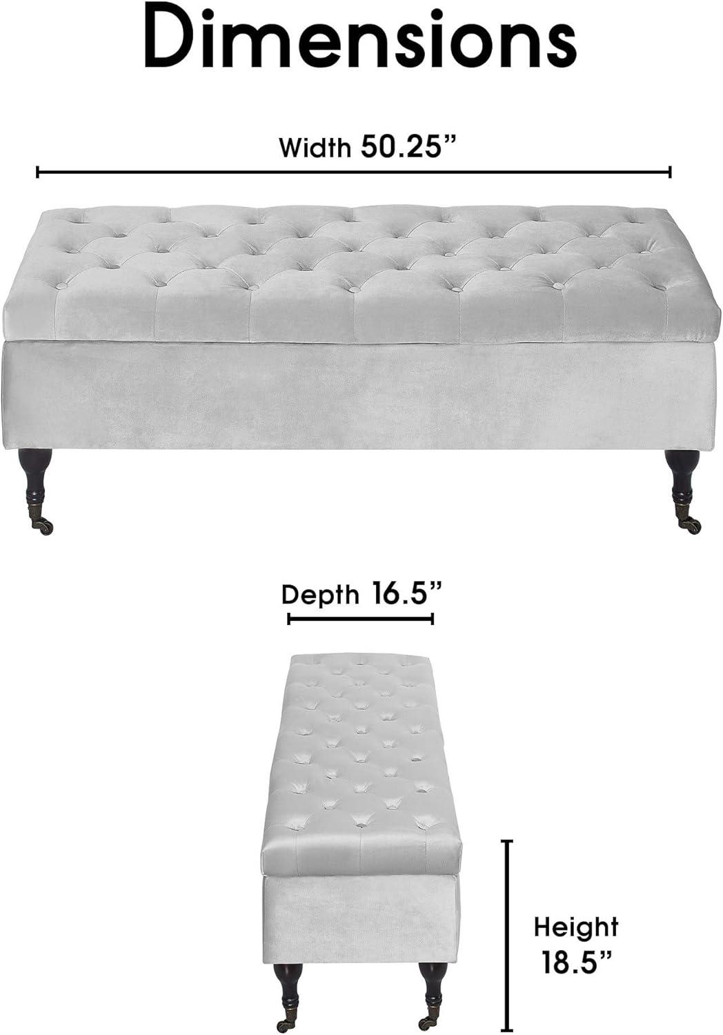 Collette Tufted Storage Bench Pearl Gray Velvet - Adore Decor: Upholstered Ottoman with Hinged Lid, Bedroom Furniture