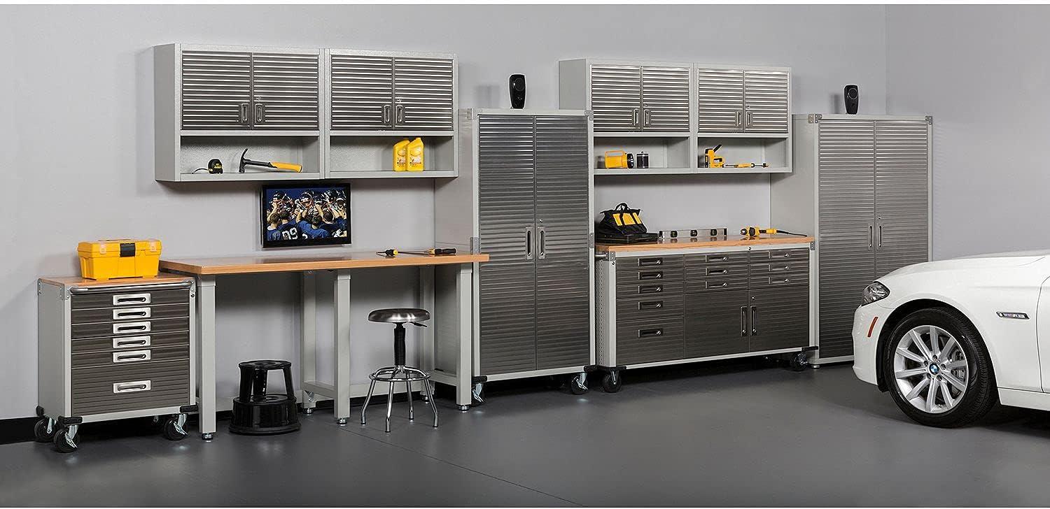 Granite Gray Heavy Duty Rolling Workbench with Wood Top