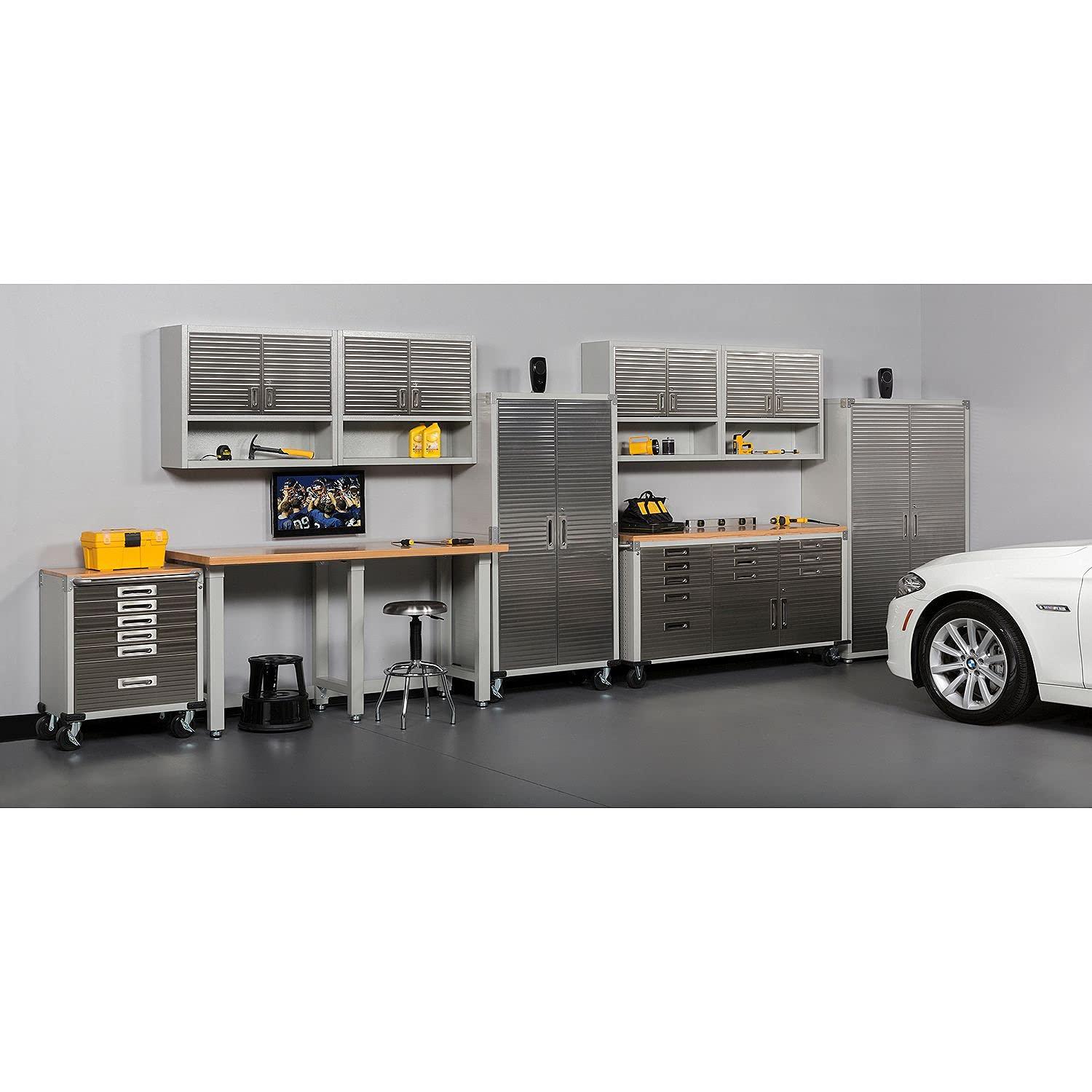 Granite Gray Heavy Duty Rolling Workbench with Wood Top