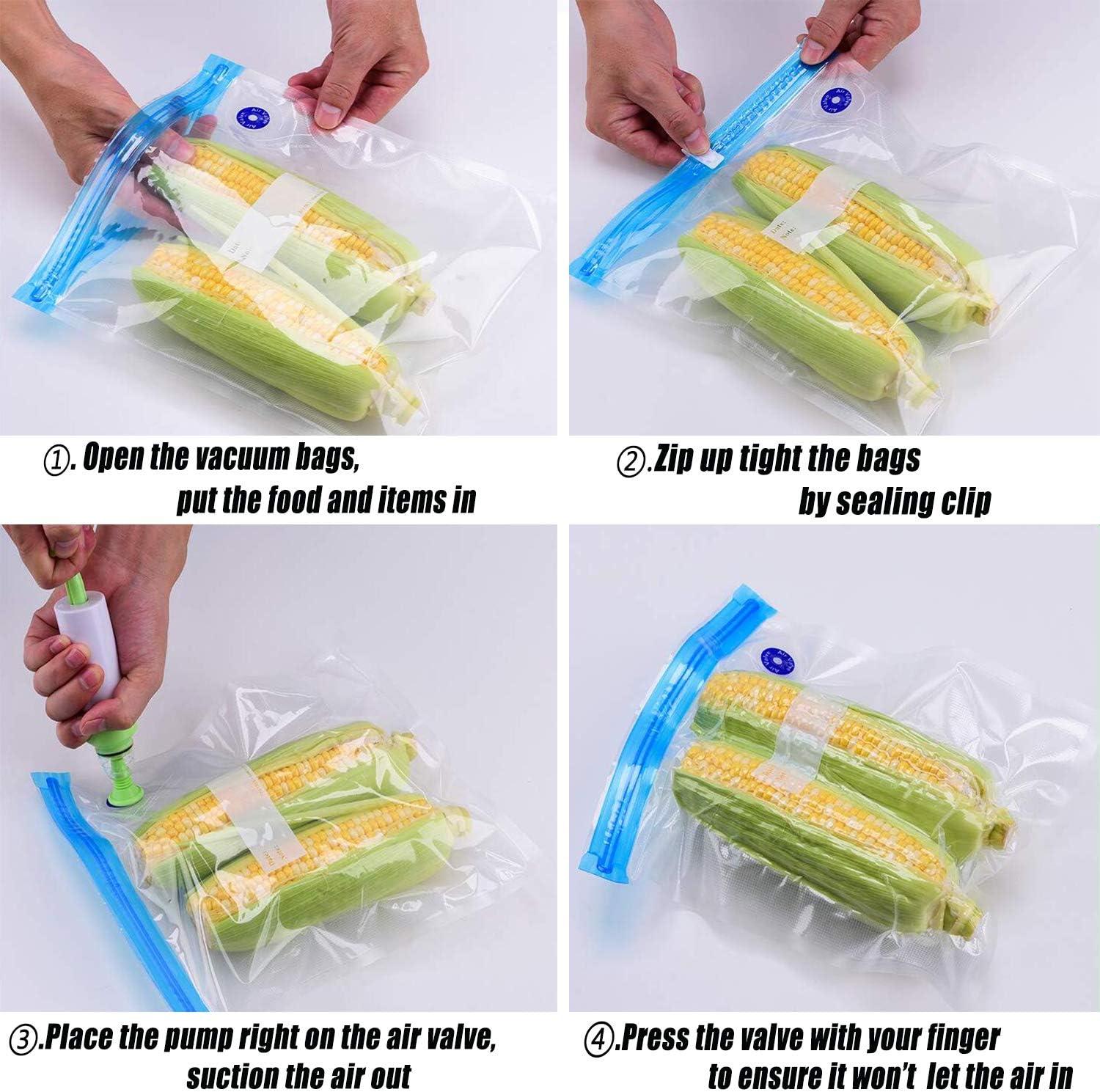 Reusable Blue Sous Vide Bags Kit with Hand Pump and Sealing Clips