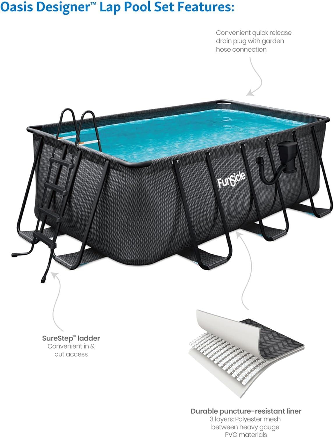 Funsicle Funsicle: Oasis Designer Lap Pool - Above Ground Pool Set, Durable 3-Ply, Powerful Filtration System, SureStep Ladder, For 6-7 People