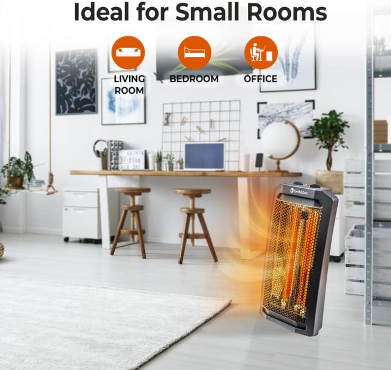 Comfort Zone 1500W Corded Electric Space Heater, 2 Heat Settings, Automatic Shutoff, for 350 sq ft