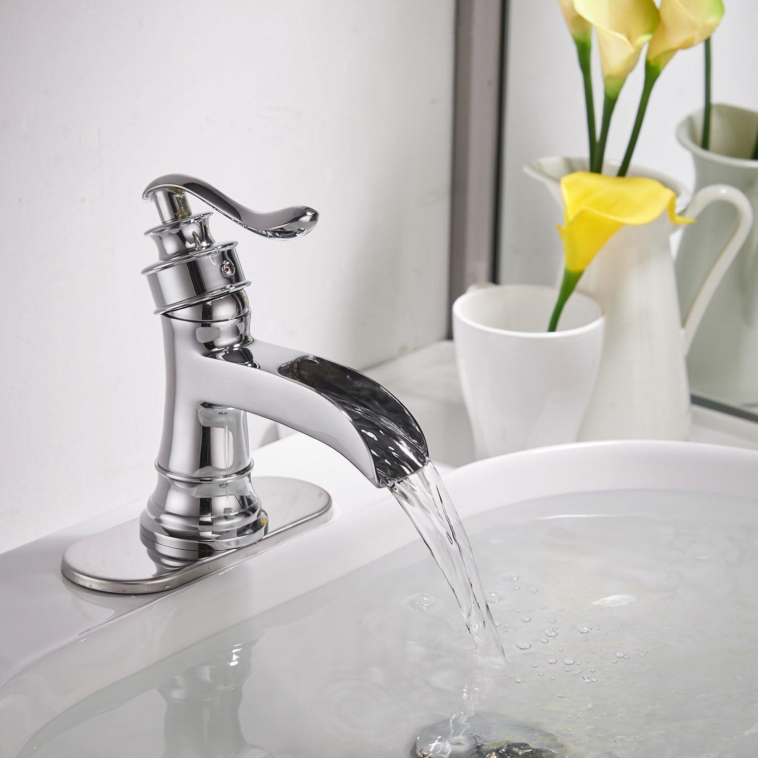 Chrome Single Handle Waterfall Bathroom Faucet with Pop-Up Drain