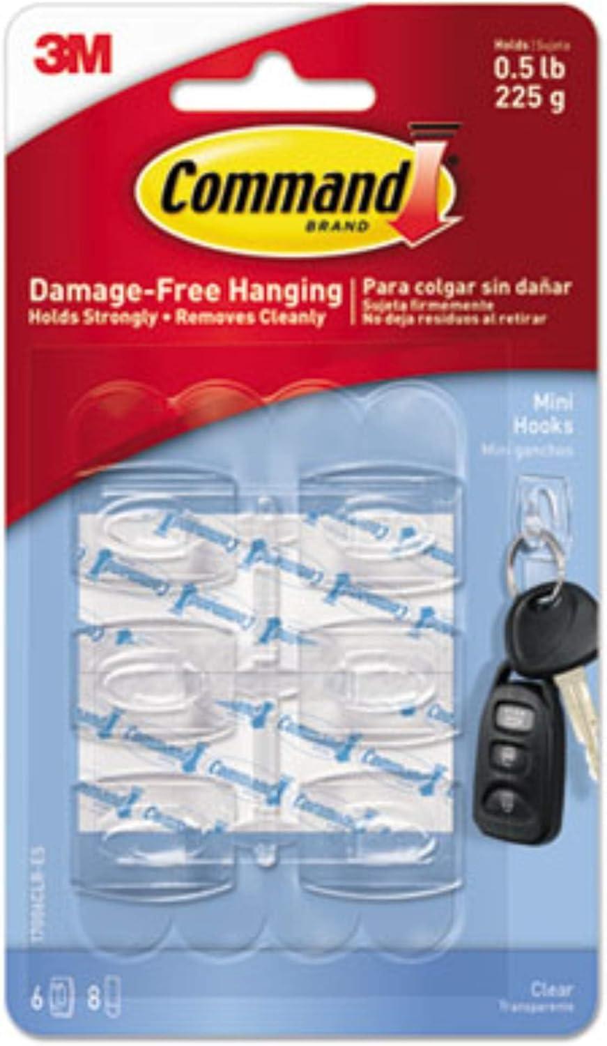 Command 6 Hooks 8 Strips Mini Clear Decorative Hooks: Smallest Adhesive Hooks for Lights, 0.5 lb Capacity, Plastic