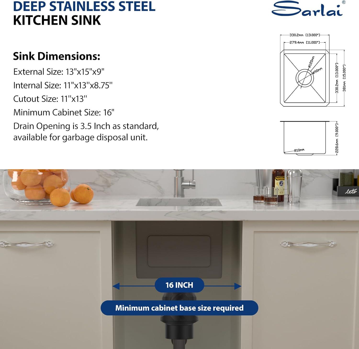 Sarlai 27 Undermount Kitchen Sink - 27 x 18 Kitchen Sink Undermount Single Bowl 16 Gauge Stainless Steel Under Counter Kitchen Sinks Round Corner Basin