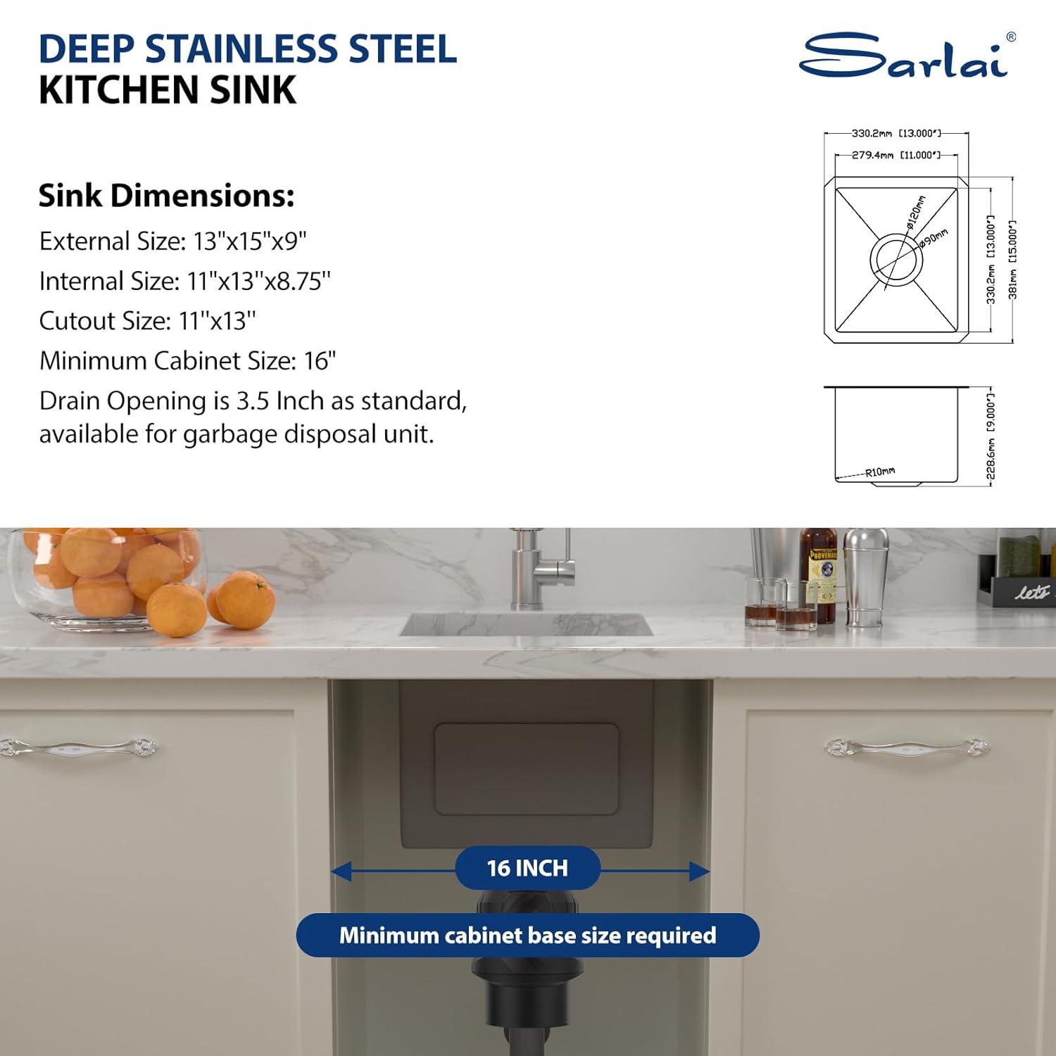 Sarlai 27 Undermount Kitchen Sink - 27 x 18 Kitchen Sink Undermount Single Bowl 16 Gauge Stainless Steel Under Counter Kitchen Sinks Round Corner Basin