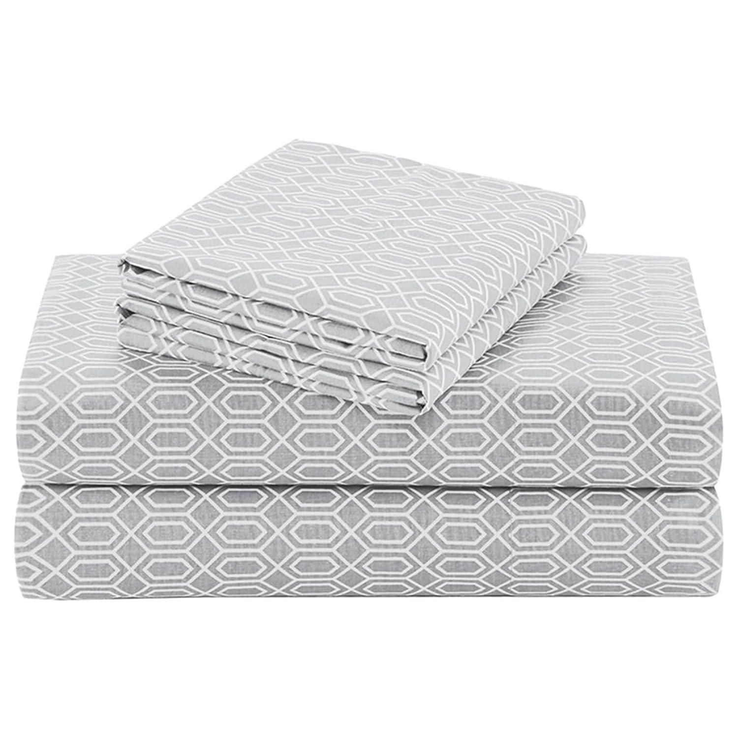 Comfort Spaces 100% Cotton Sheet Set Breathable, Lightweight, Soft with 12" Elastic Pocket Fits up to 14" Mattress, All Season Cozy Bedding, Matching Pillow Case, Twin Diamond Taupe 3 Piece