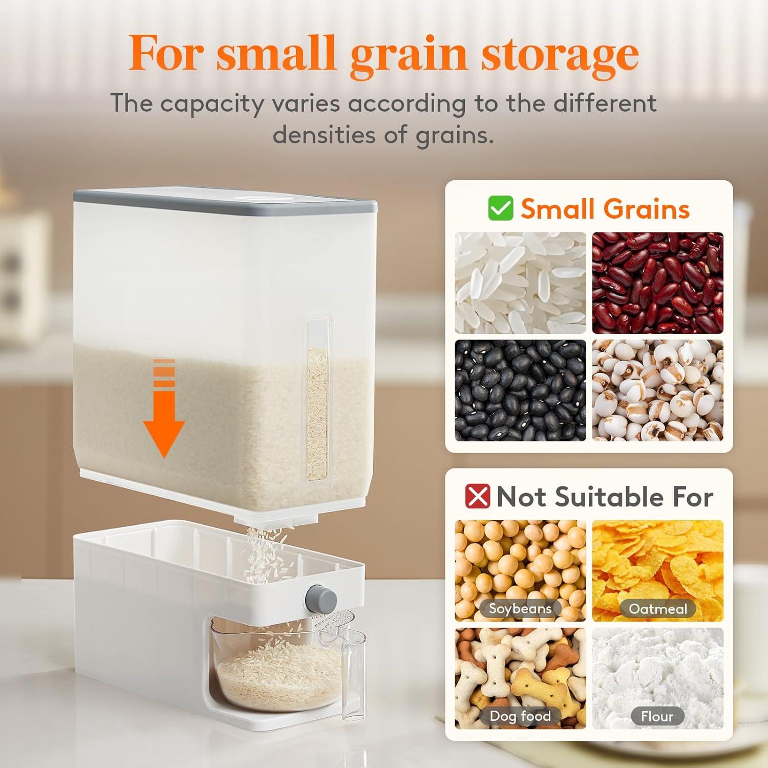 Lifewit Rice Dispenser 25 Lbs(11.3kg), Rice Storage Container Sealed Moisture Proof with Measuring Cup for Kitchen Pantry Household, BPA-Free