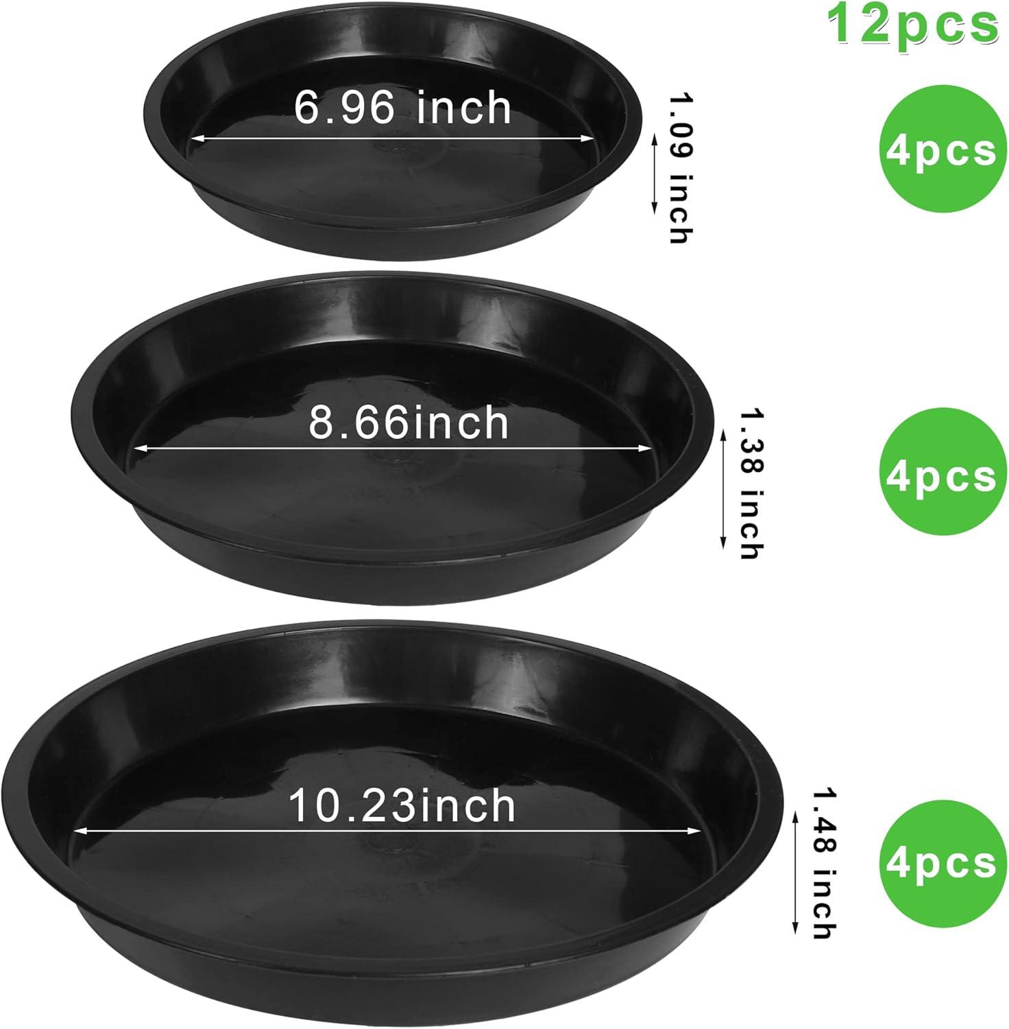 Tripumer 12Pack Plant Saucers 6inch/8inch/10inch Black Plant Saucers Plastic Planter Trays Round Trays Heavy Duty Drip Trays Perfect for Indoor and Outdoor Plants
