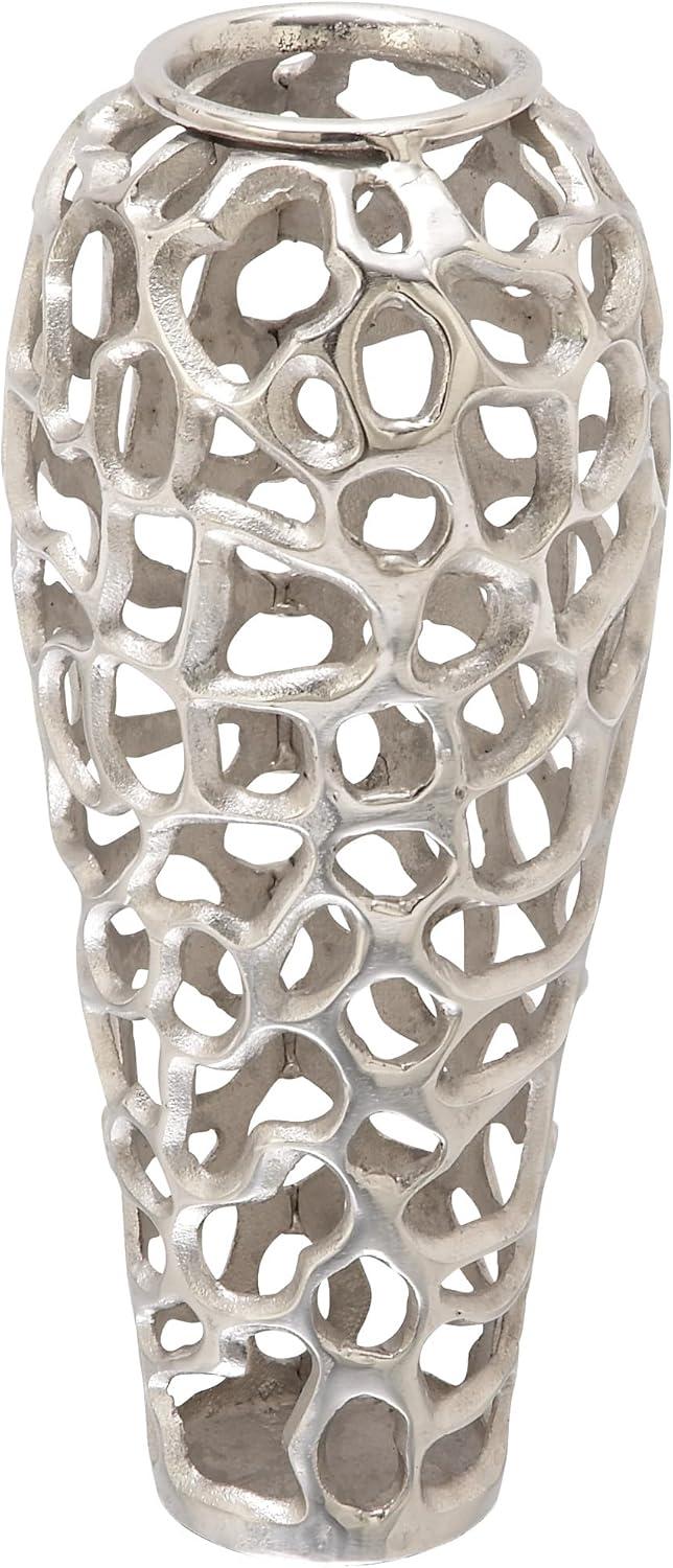 19" x 8" Eclectic Organic Hole-designed Aluminum Vase Silver - Olivia & May: Contemporary Tall Decorative Amphora