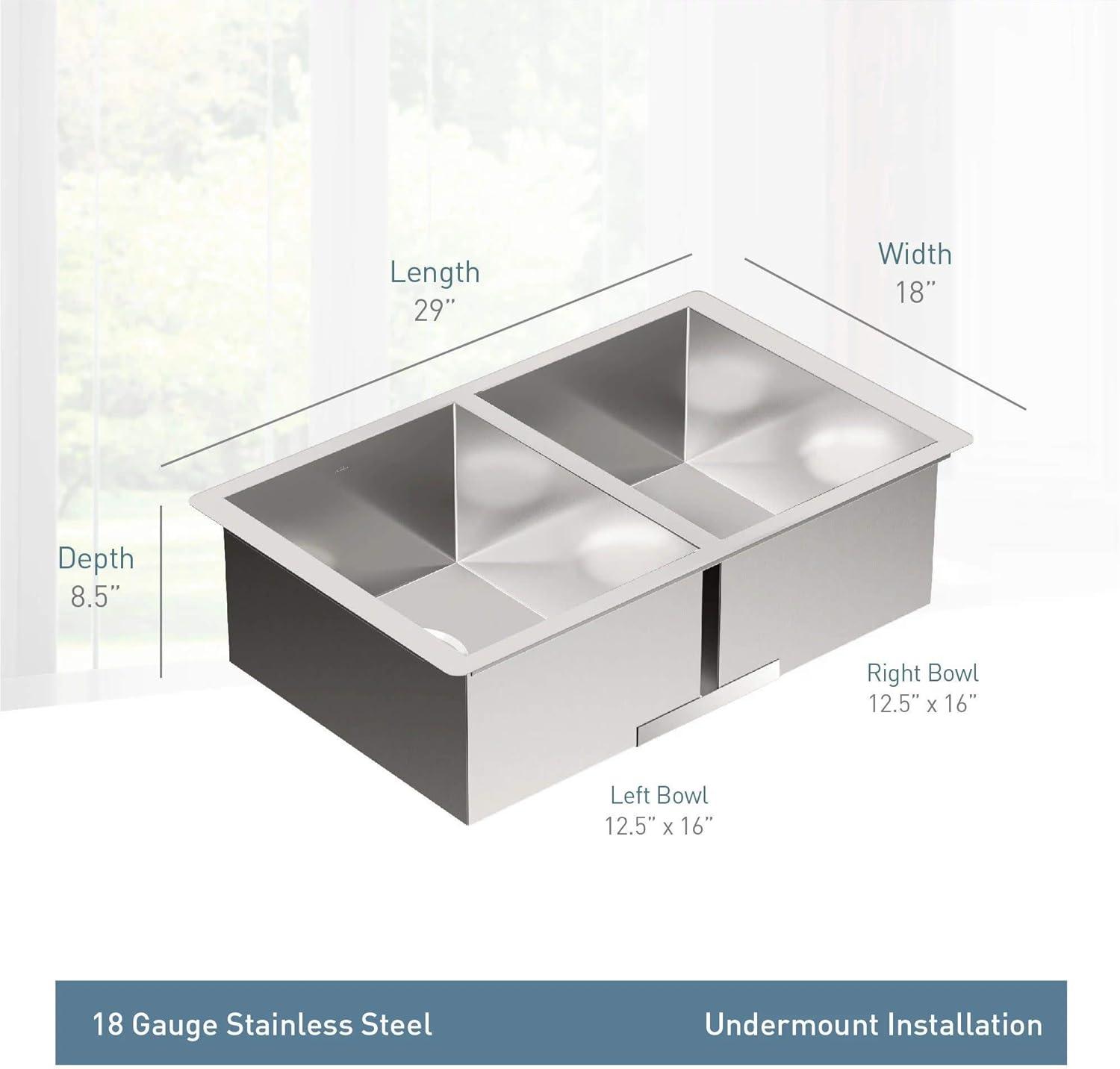 Prep 1800 Series Stainless Steel Undermount 29" x 18" Double Bowl Kitchen Sink