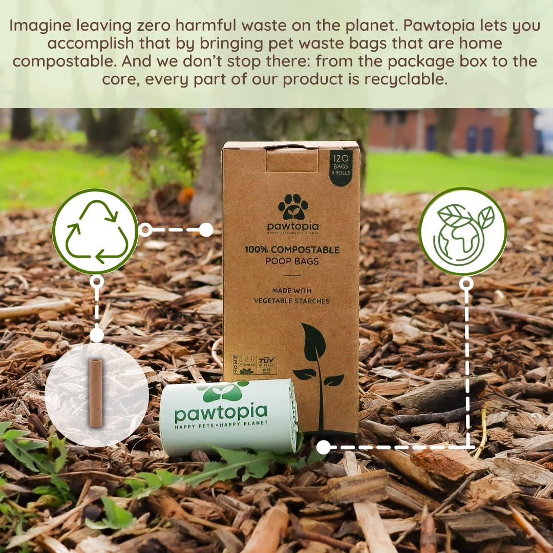 Pawtopia Certified Home Compostable Biodegradable Dog Poop Bags | Cat Litter Bag (120 Bags, Green)