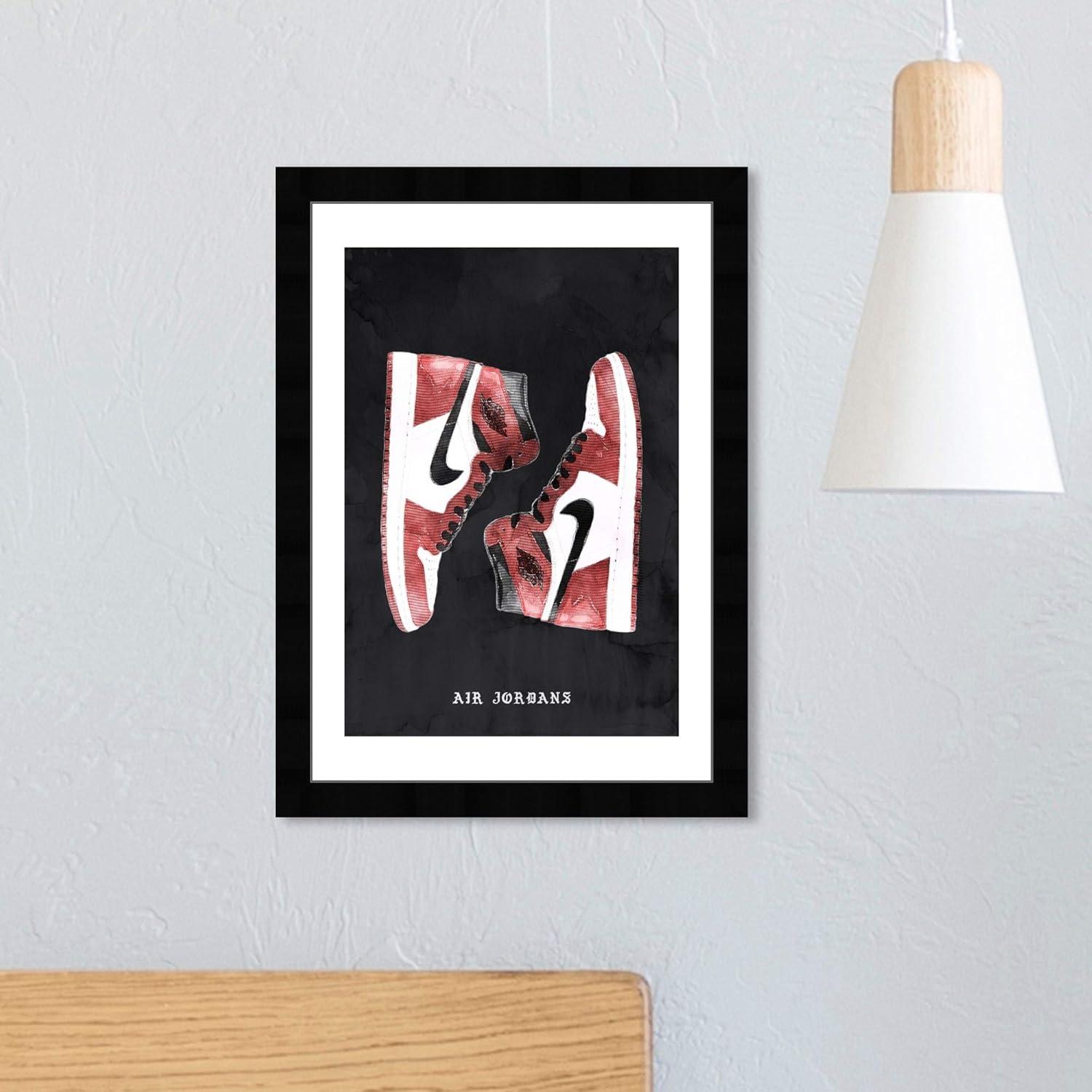 Red and Black Air Jordans Framed Wall Art Print