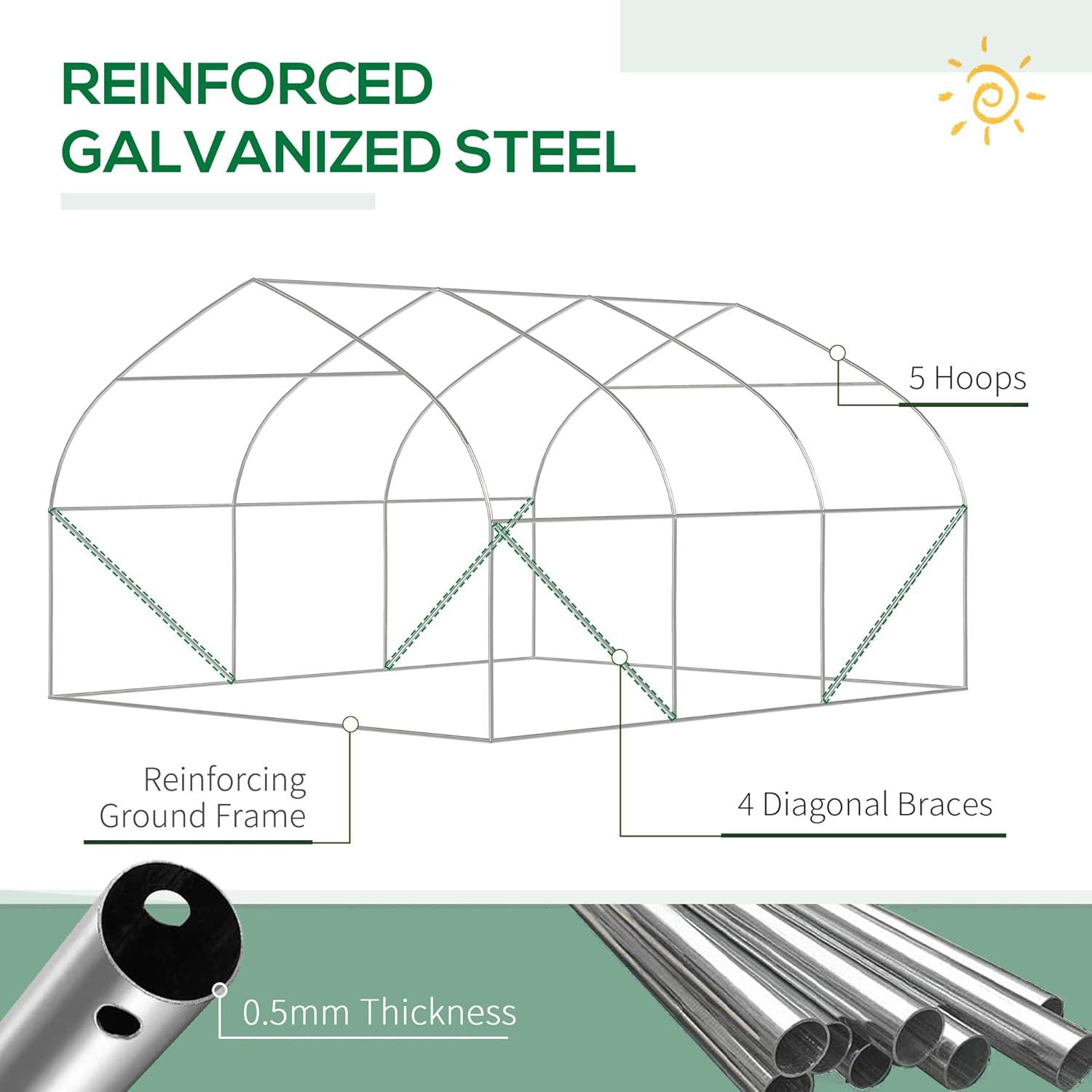 Green Polyethylene Walk-In Tunnel Greenhouse with Roll-Up Door