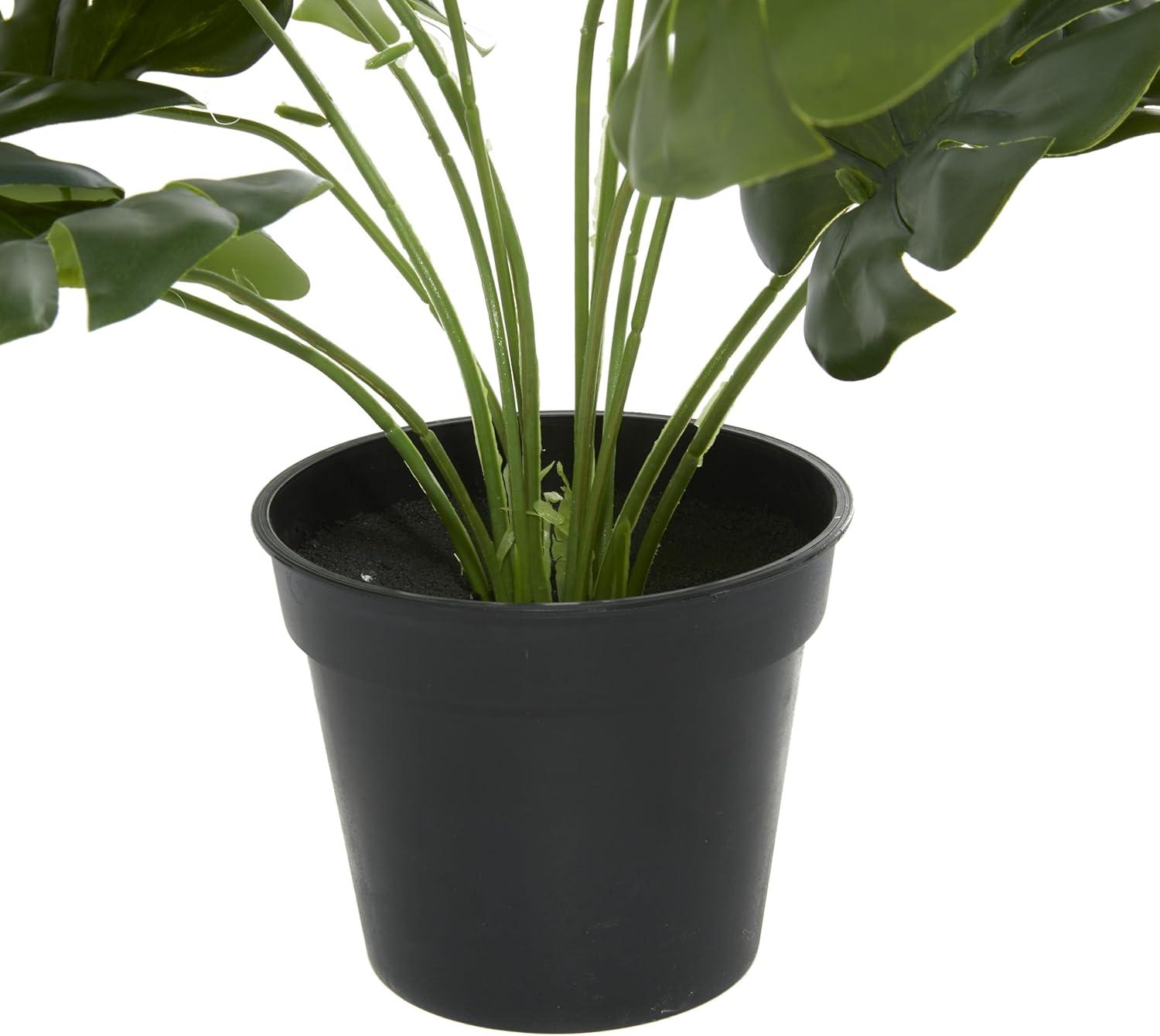 DecMode 16" Artificial Monstera Plant in Realistic Leaves and Black Plastic Pot