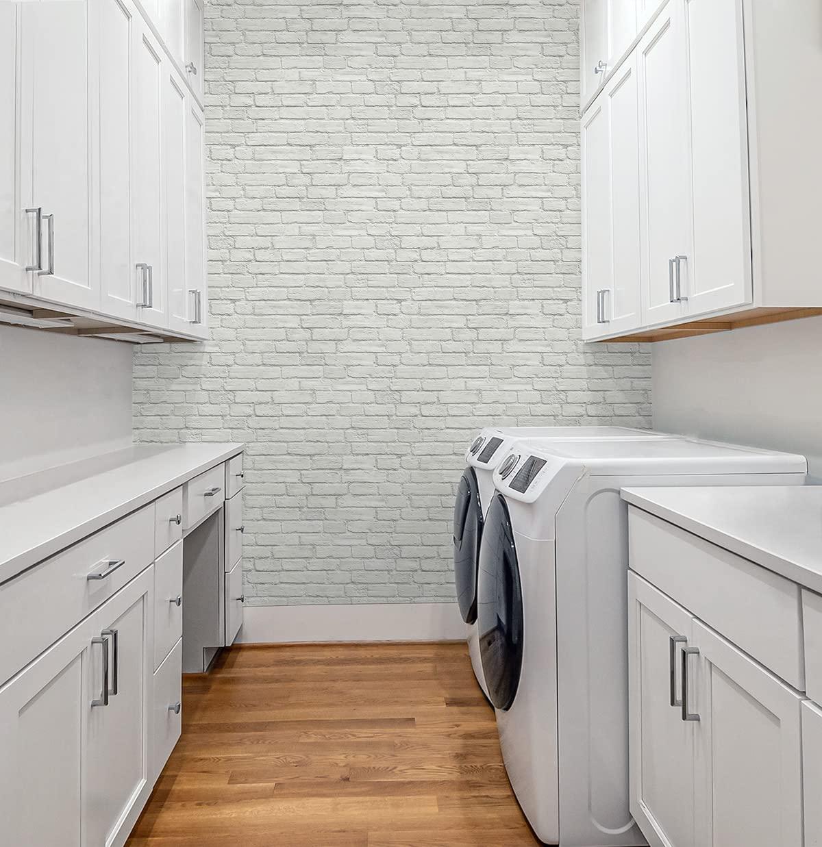 Off-White Vinyl Coated Faux Brick Pre-Pasted Wallpaper Roll