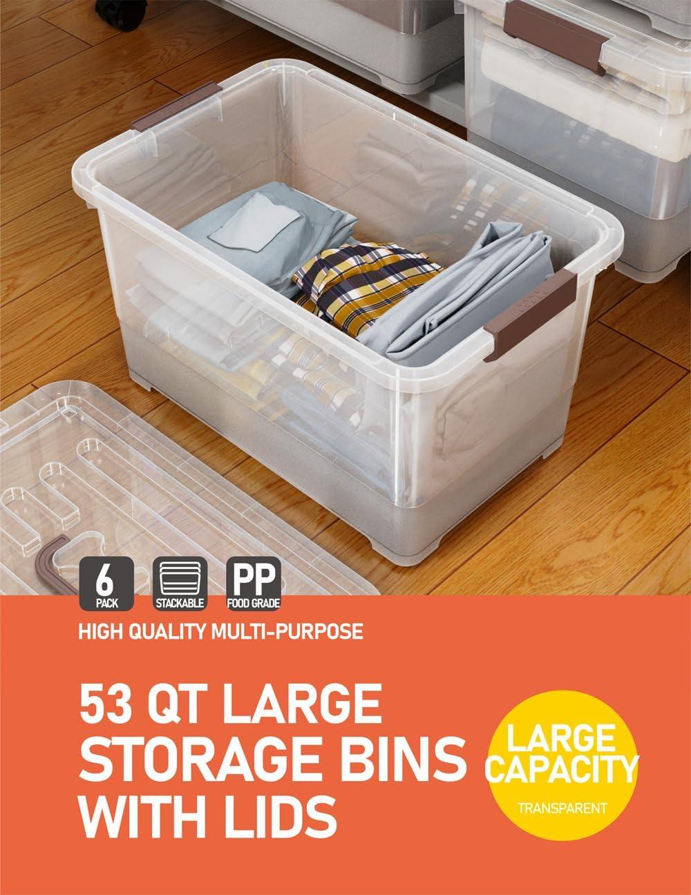 Clear Stackable Plastic Storage Boxes with Lids, 6-Pack, 5 Liters