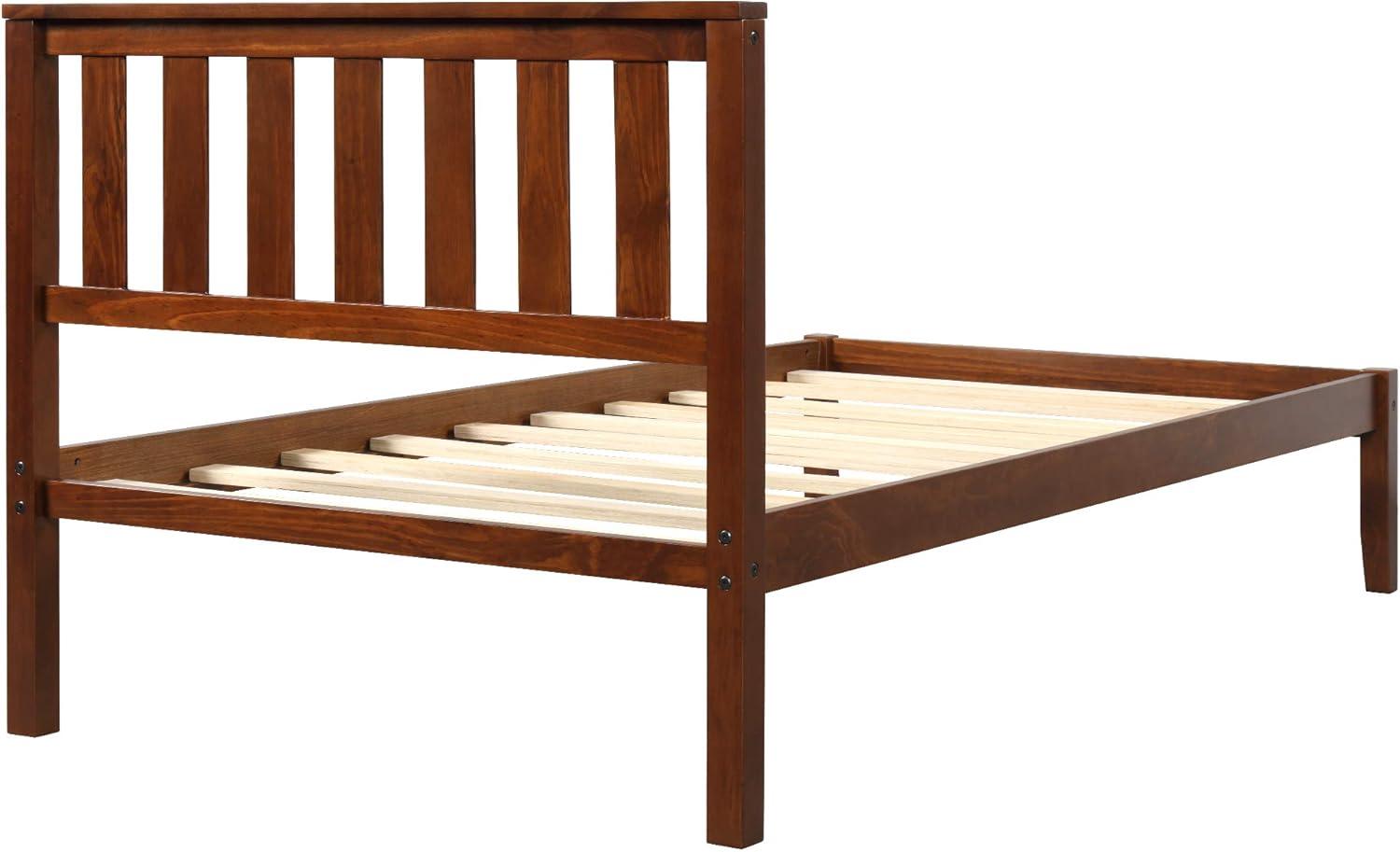 Knubmt Twin Size Bed Frame Wood Platform Bed with Headboard/Wood Slat Support, Perfect for Home, Bedroom, Brown